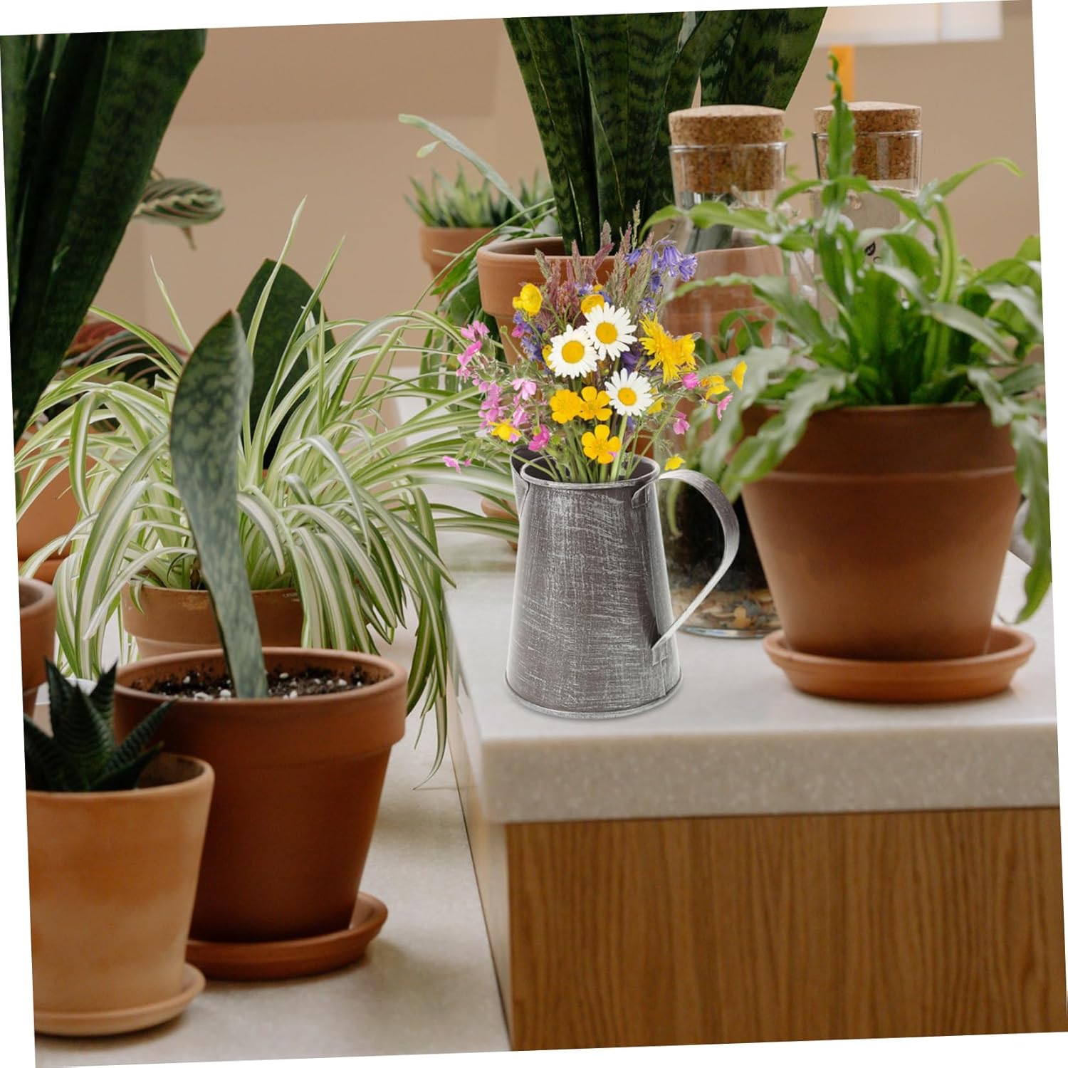 STOBAZA Vintage Flower Pot Iron Pitcher Decorative Vase Country Style Planter Home Decor Accessory