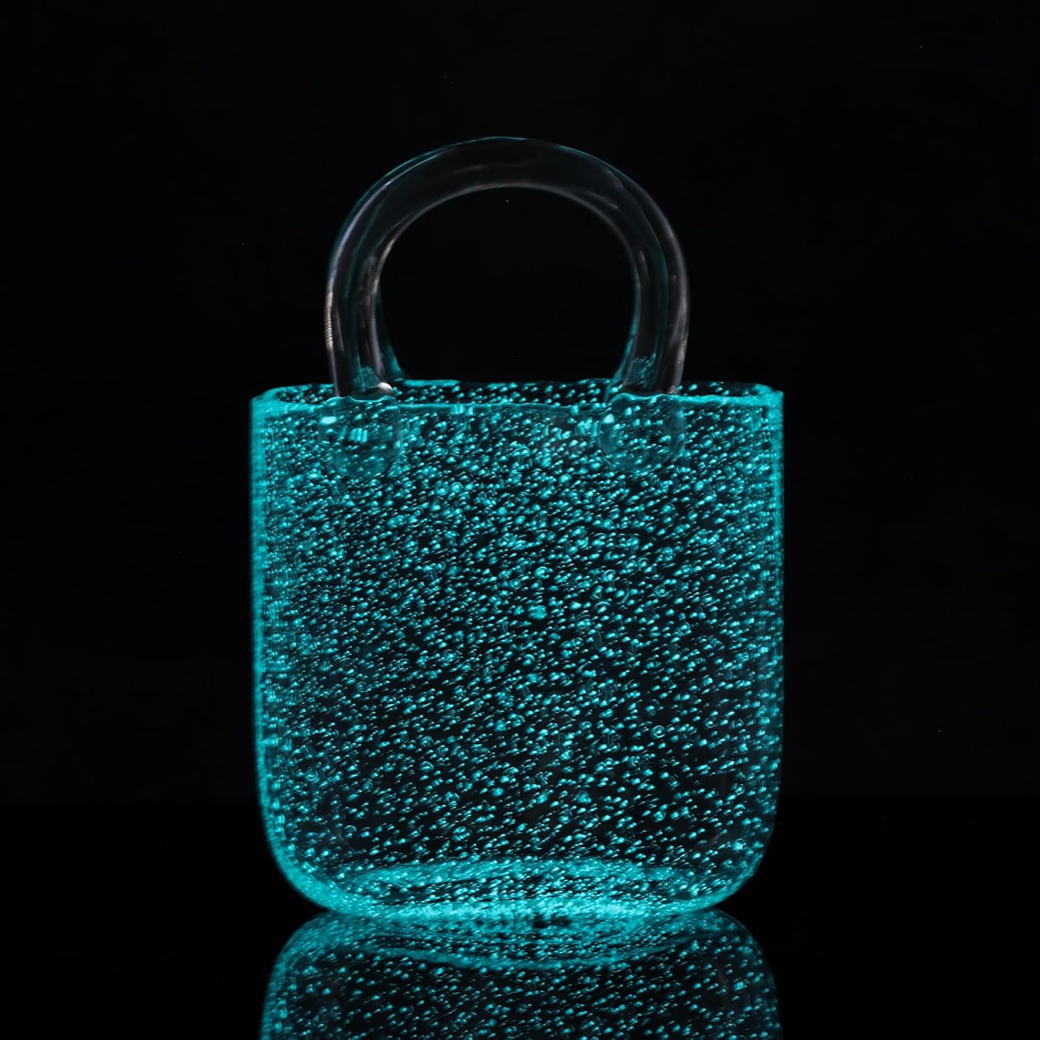 Light Up Glass Purse Vase with Handle for Home Decor