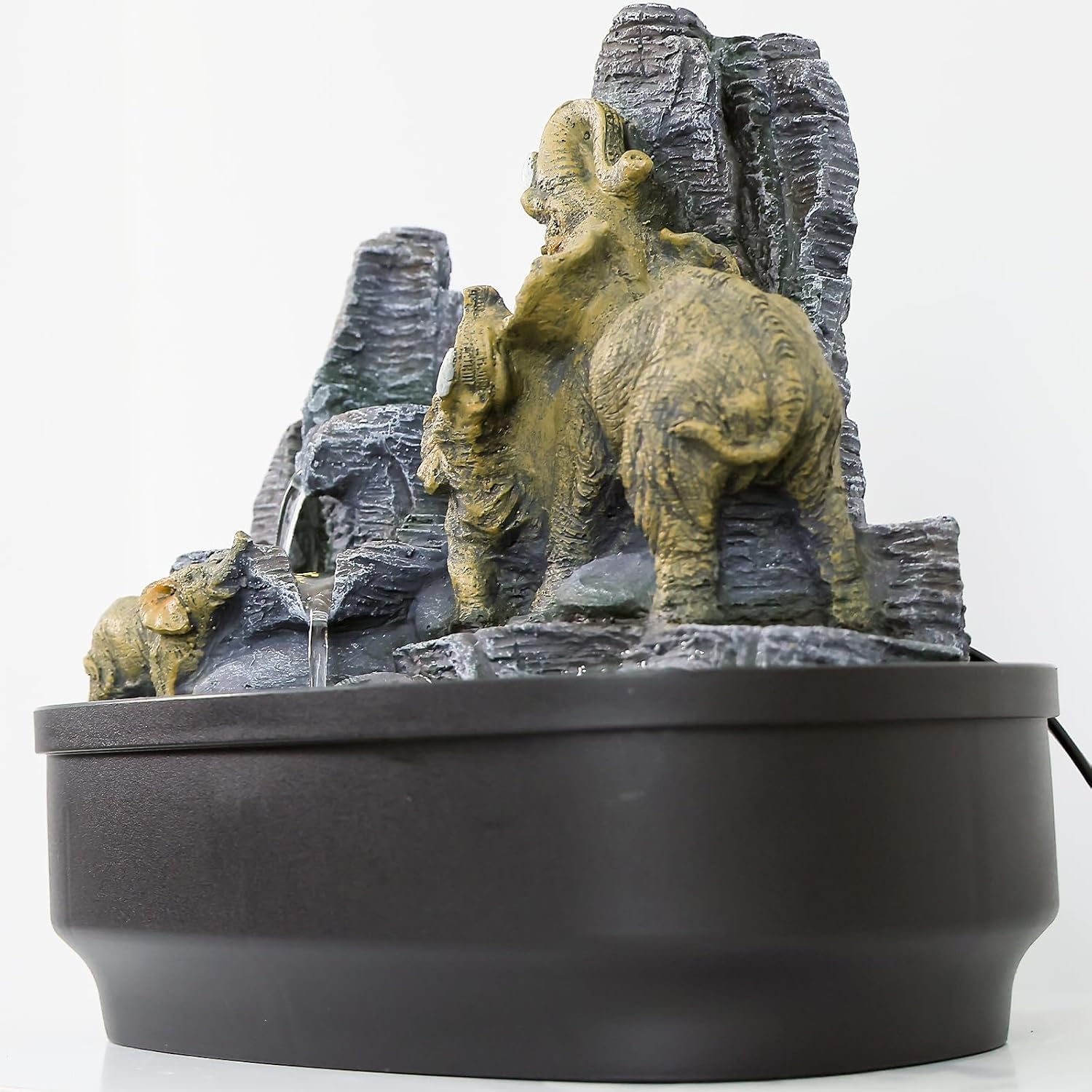 108 Inch H Elephant Tabletop Fountain with LED Lights and Cascading Rocks