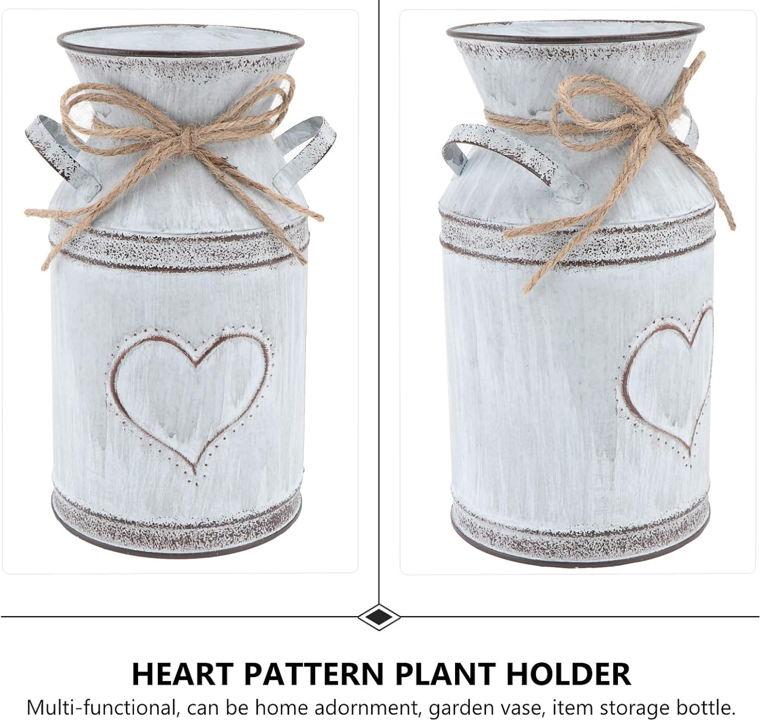 Vintage Tin Vase for Flowers - Rustic Heart Shaped Decor