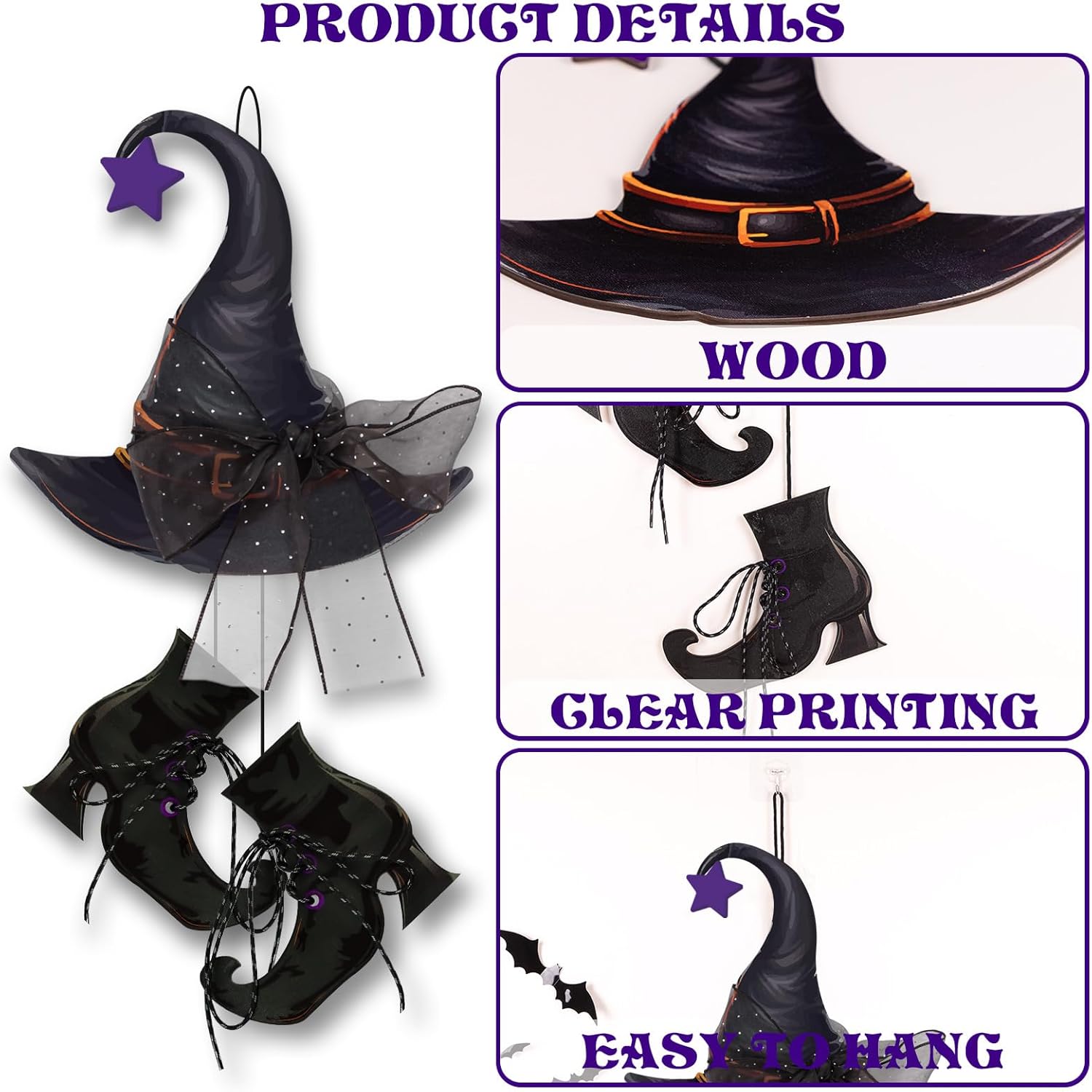 Halloween Witch Door Hanging Decorations with Bats
