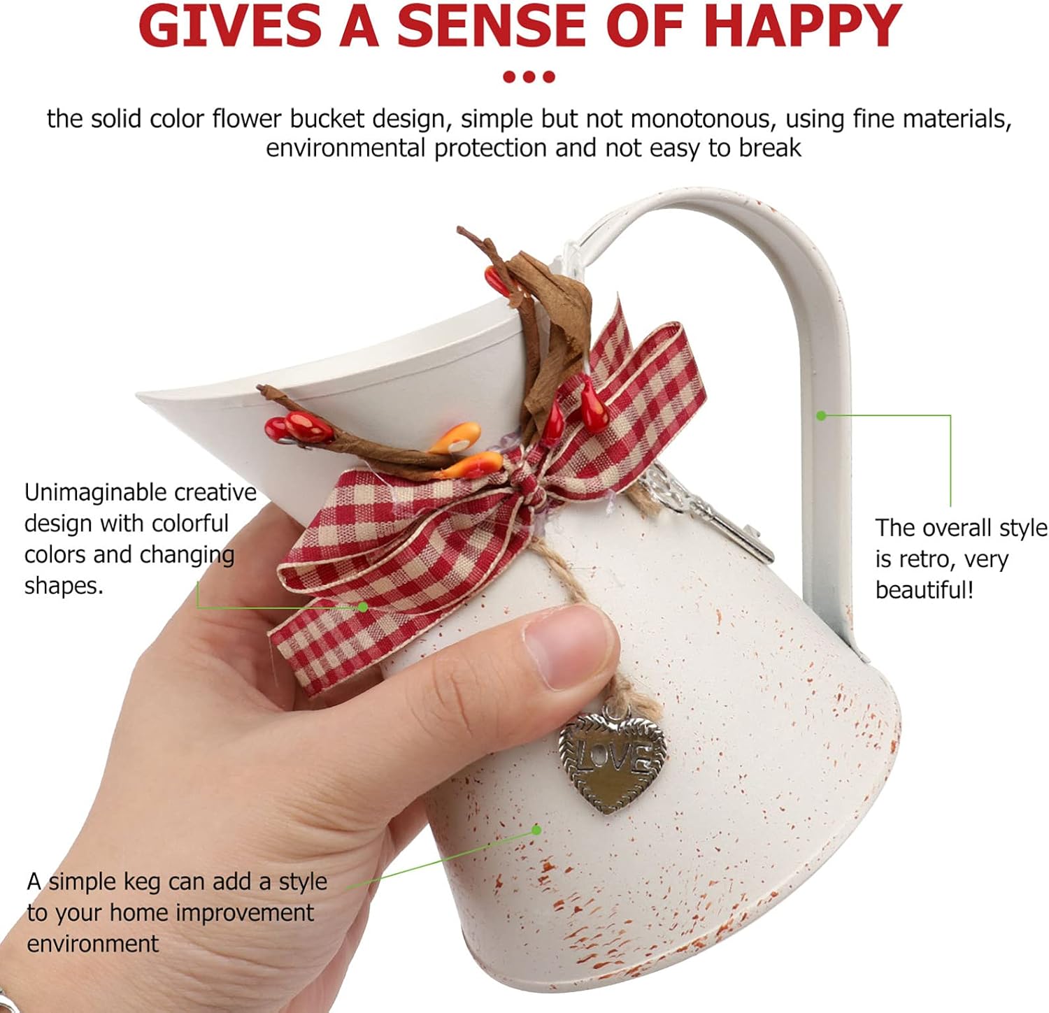 Happyyami Rustic Metal Vase with Handle