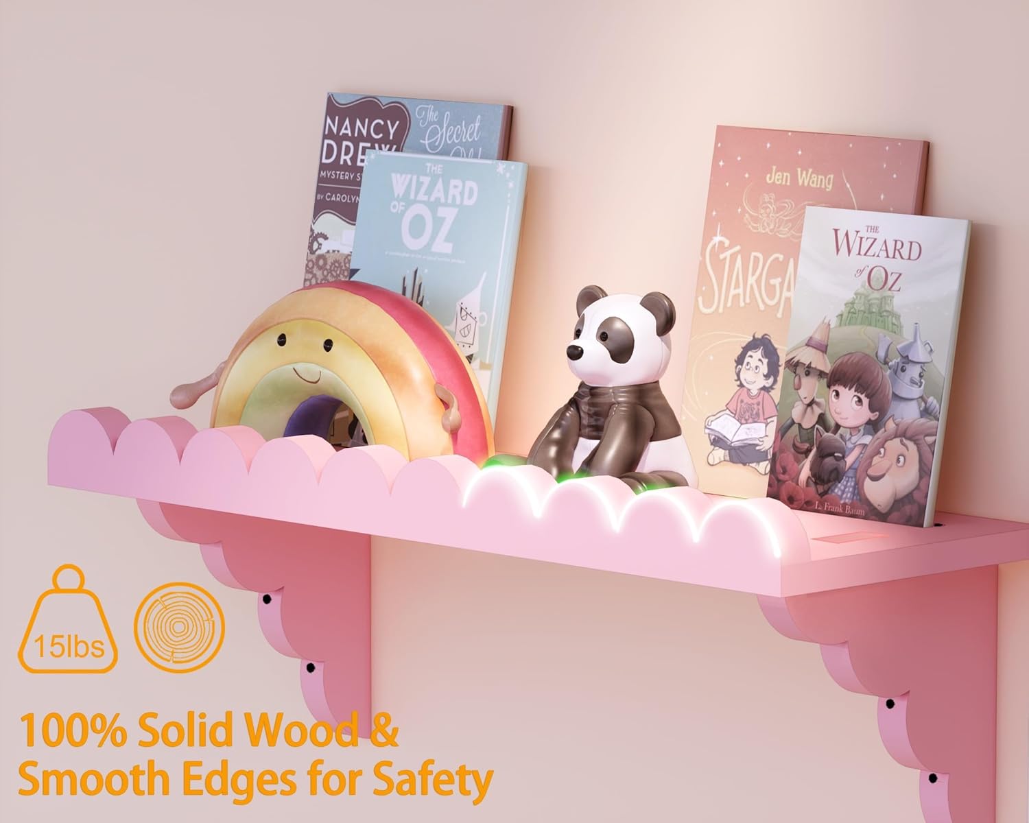 Scalloped Pink Floating Wall Shelf - 17 Inch Cute Decor Shelf for Bedroom Kitchen Bathroom