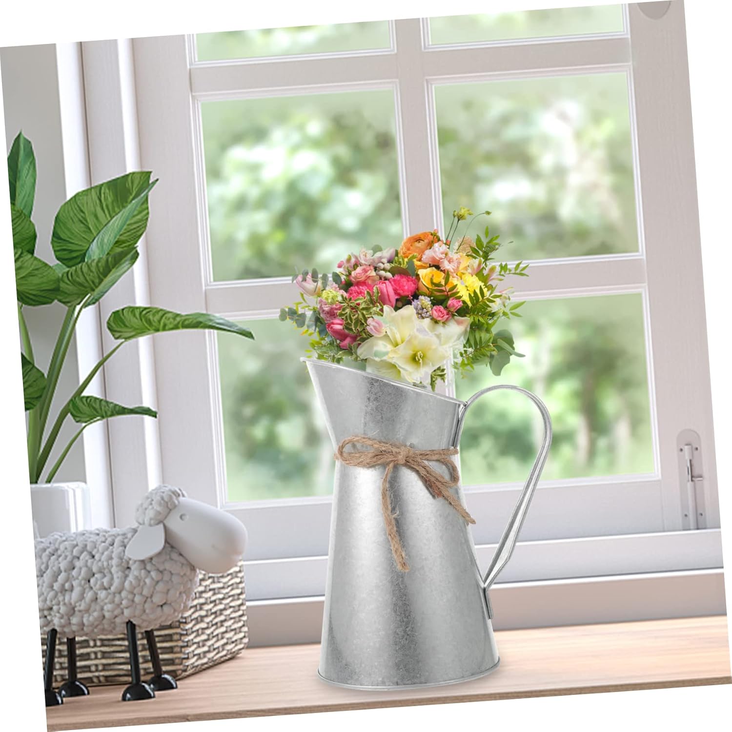 Iron Sheet Retro Decorative Vase Flower Arranging Bucket Silver Multi-Purpose Home Office Decor