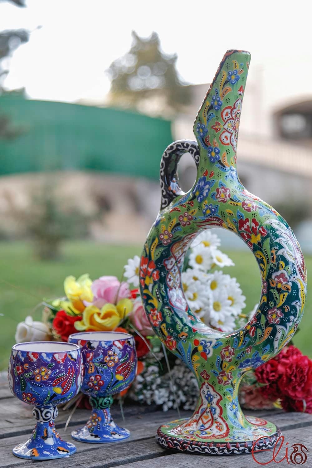 EliPOT Extra Large Hittite Ceramic Vase Black Light Green