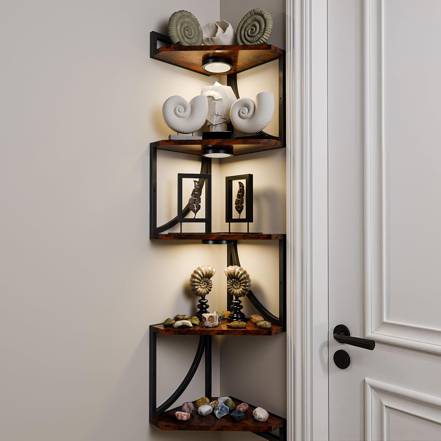 HAAYOT 5-Tier Corner Shelf with LED Lights