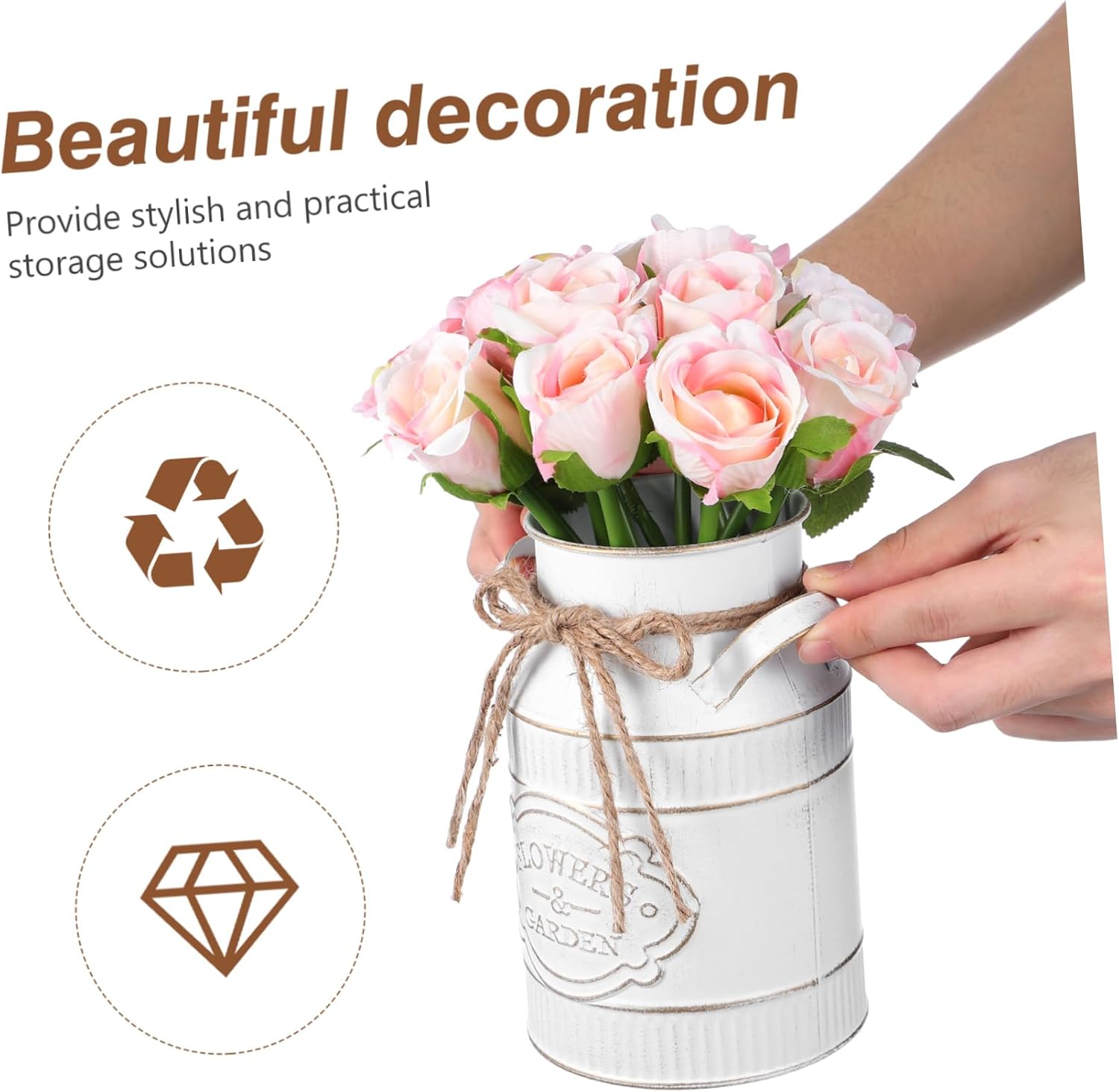 Vintage Metal Flower Bucket Planter Vase