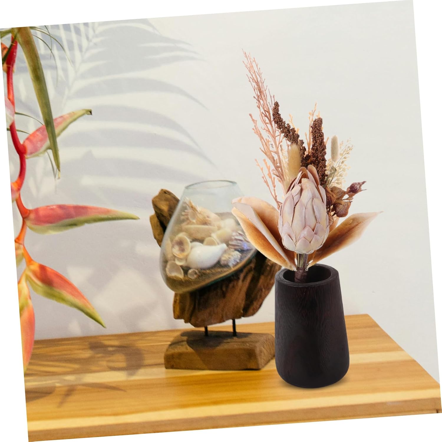 STOBAZA Small Rustic Wood Flower Vase Elegant Decorative Tabletop Case for Floral Arrangements