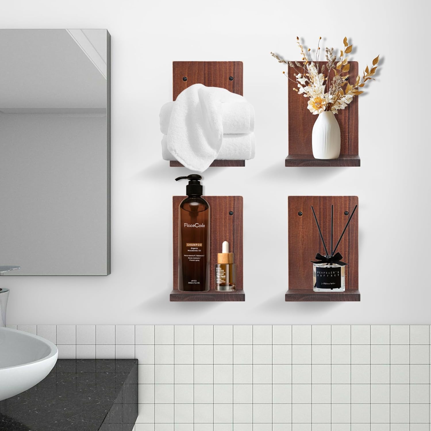 PHOENANCEE Small Wall Shelf 2 Pack Rustic Walnut