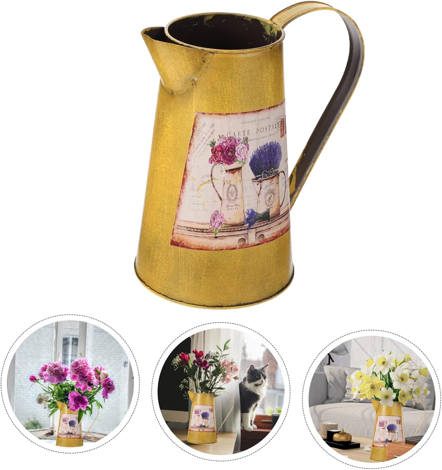 STOBAZA Vintage Wrought Iron Flower Bucket Decor Vase