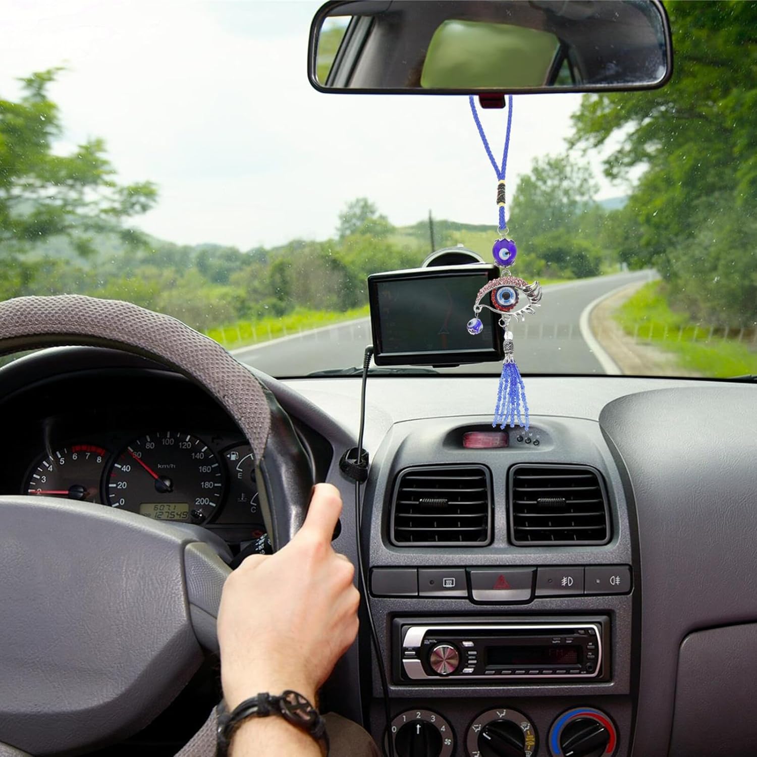 HOMSFOU Evil Eye Car Hanging Ornament Turkish Blue Pendant Decor for Rear View Mirror Window Door Balcony Red