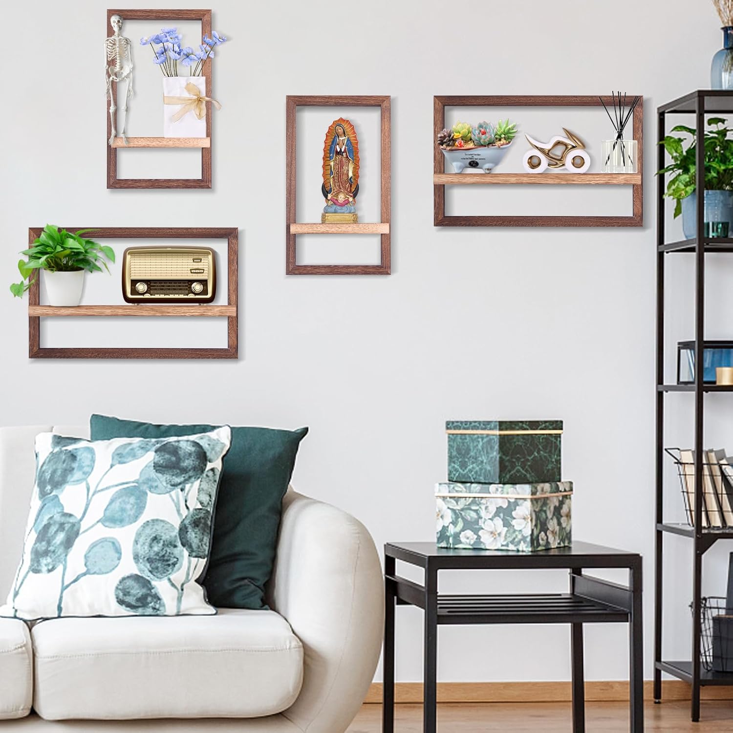 Square Floating Shelves Set of 4 Modern Wood Wall Decor