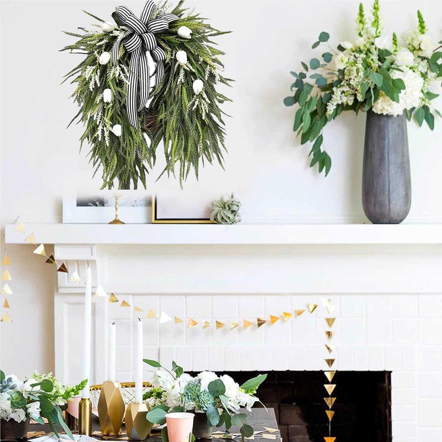 Artificial Spring Summer Wreath for Front Door Decor