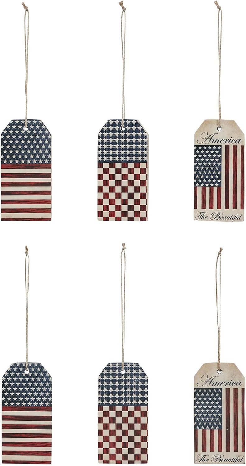VHC Brands Patriotic Americana MDF Tag Ornaments 6 Pack