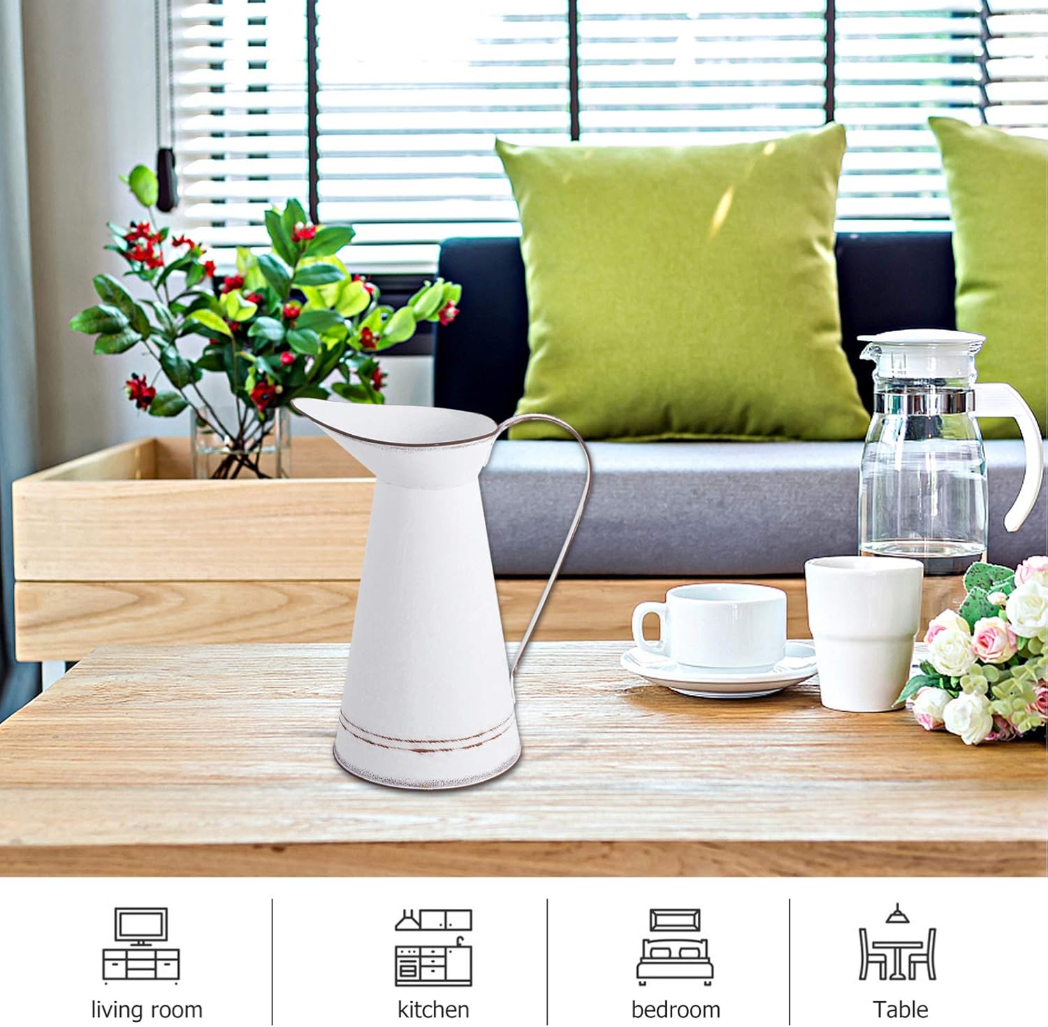 GANAZONO Vintage Galvanized Jug Flower Vase Decor