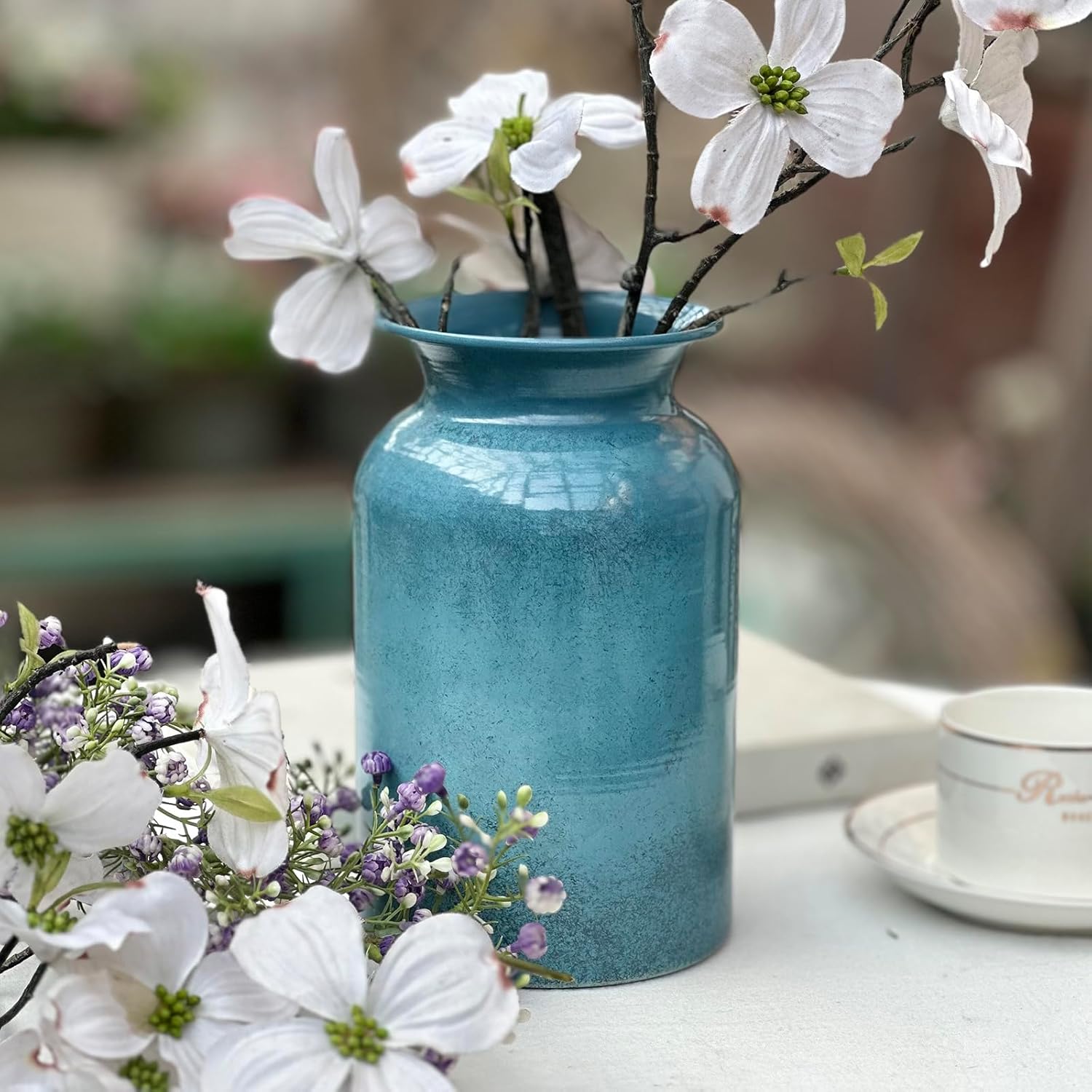 Shabby Chic Blue Galvanized Milk Can Vase 78 H