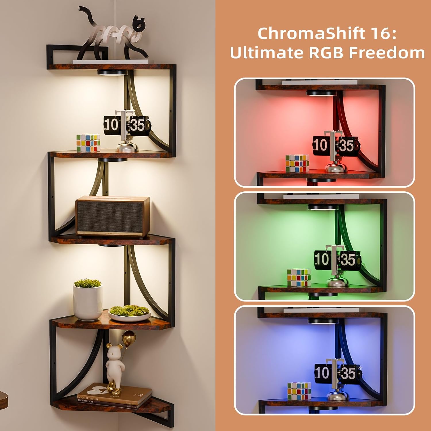 HAAYOT 5-Tier Corner Shelf with LED Lights