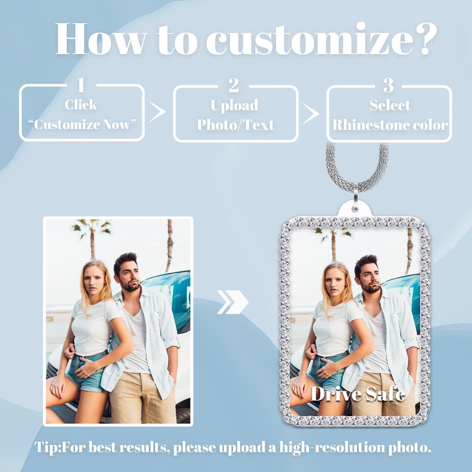 Custom Photo Car Rearview Mirror Ornament - White