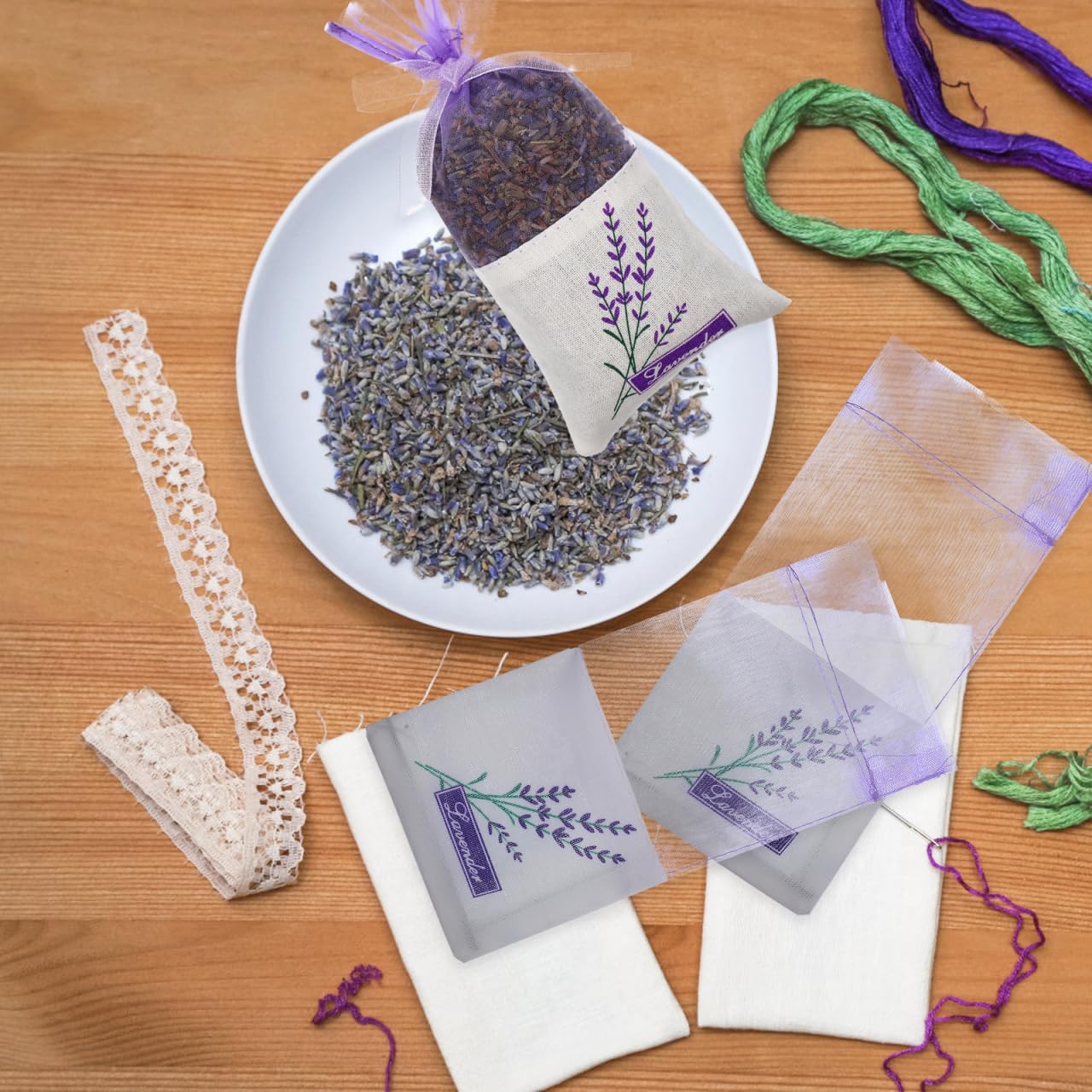 VORCOOL Lavender Sachet Bag 30 Pcs with Porcelain Embroidery