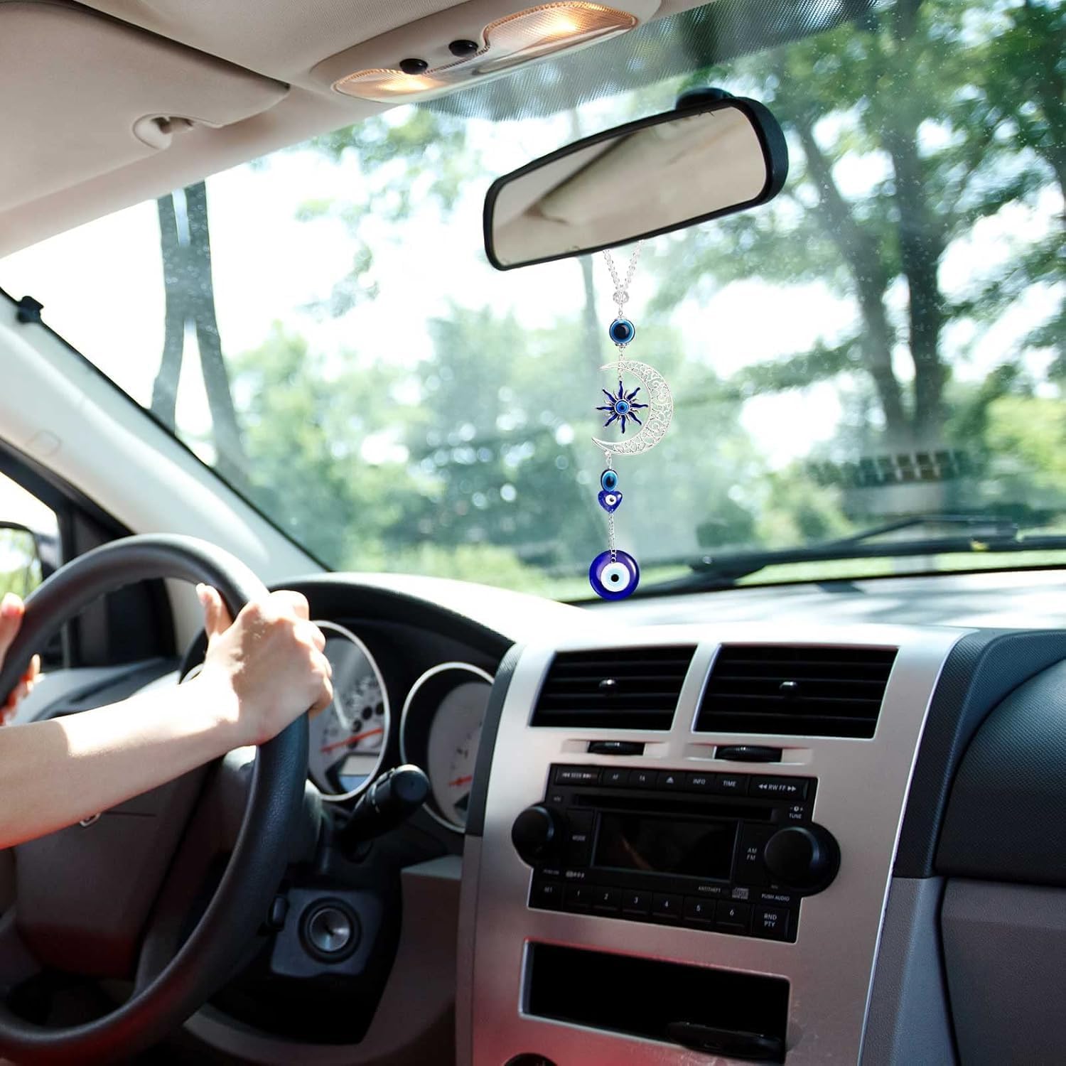 Blue Evil Eye Moon Crystal Hanging Ornament - Protection Amulet for Home Car Window Decor