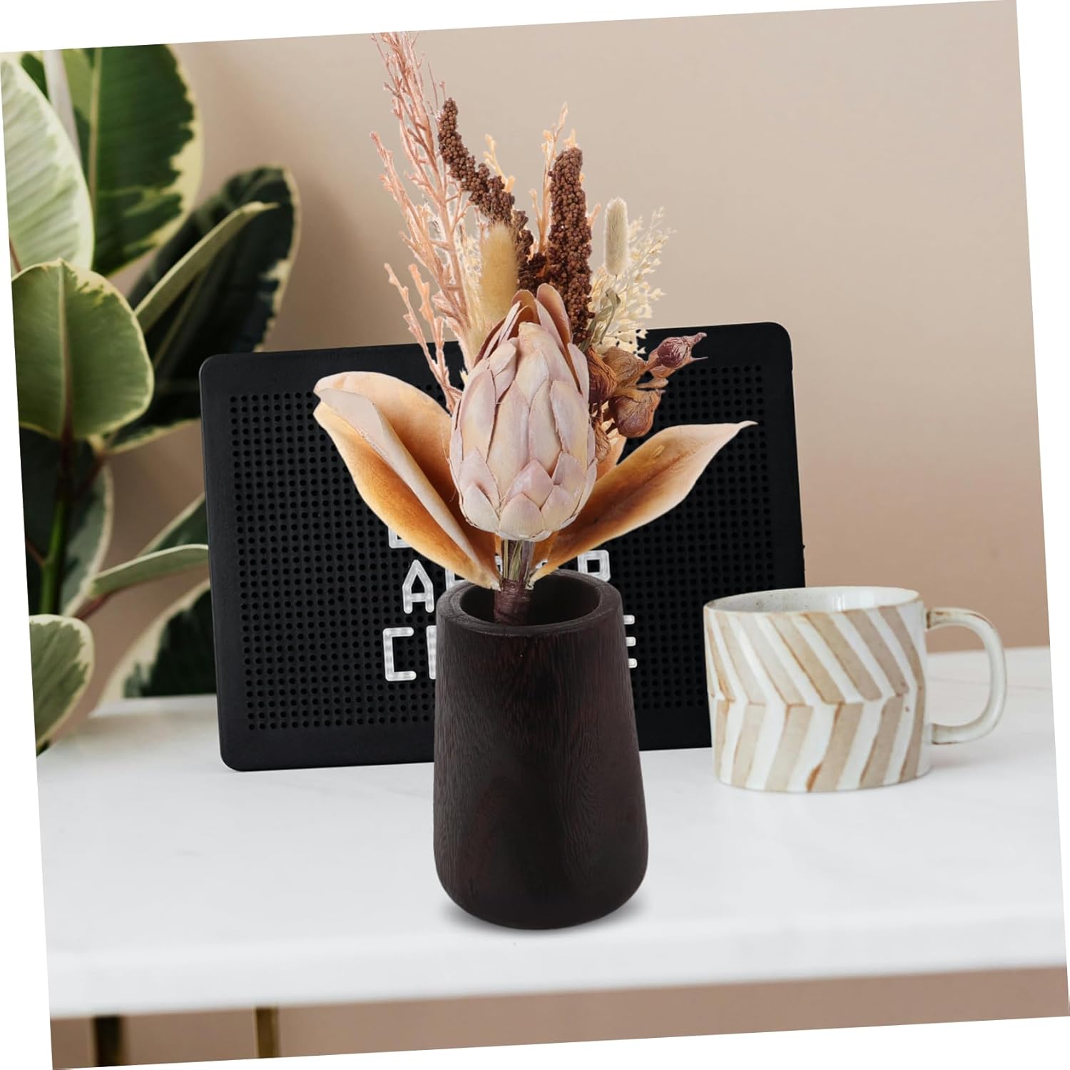 STOBAZA Small Rustic Wood Flower Vase Elegant Decorative Tabletop Case for Floral Arrangements