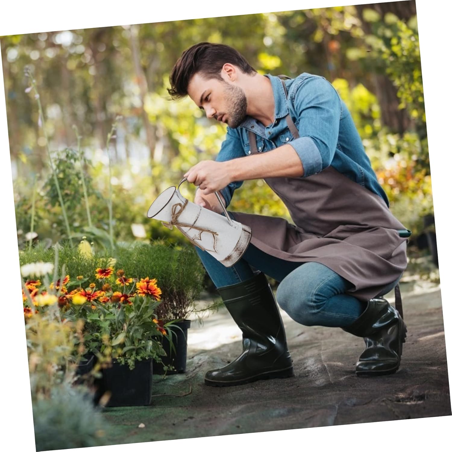IMIKEYA Vintage French Country Style Pitcher Metal Flower Vase White 11 Inch