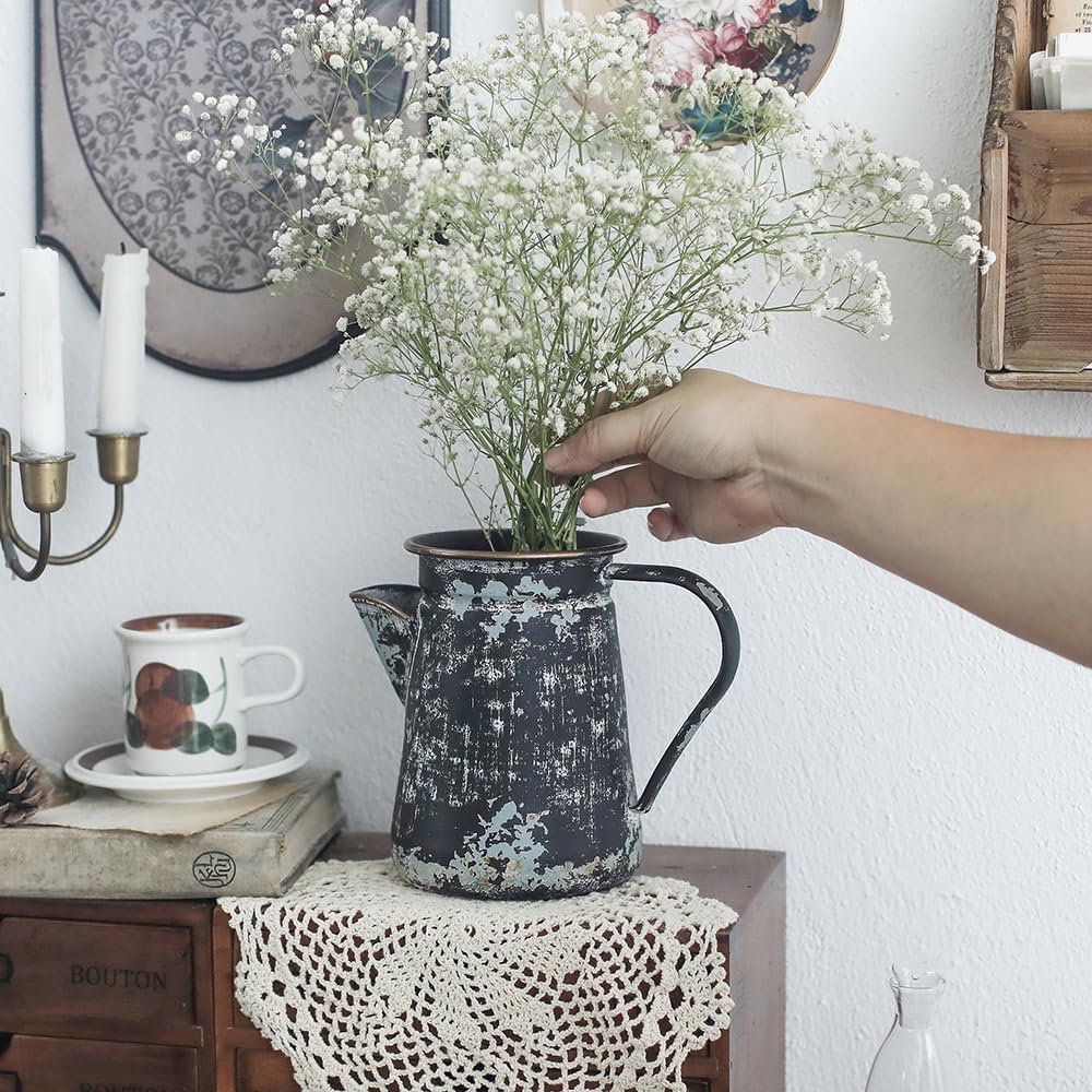 Vintage Metal Milk Jug Vase Shabby Chic Decor Black
