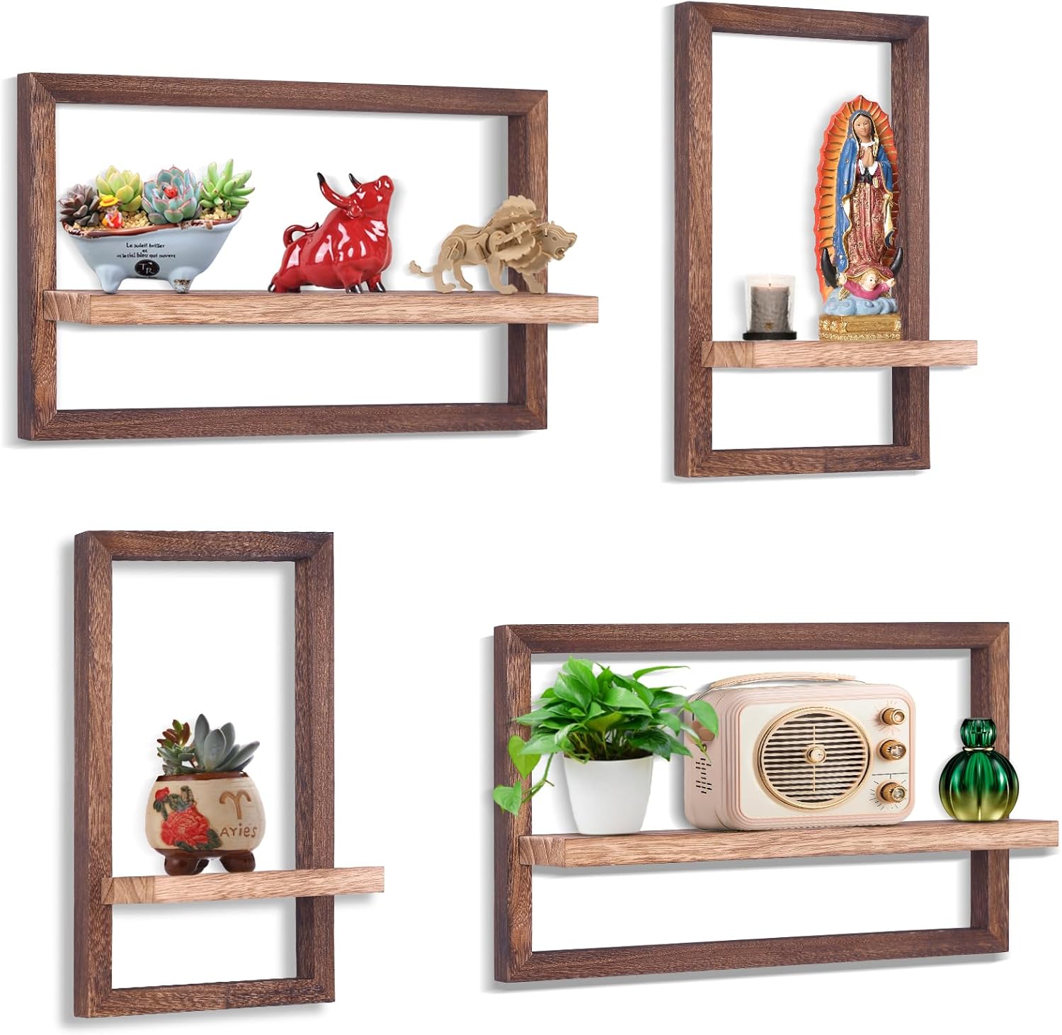 Square Floating Shelves Set of 4 Modern Wood Wall Decor