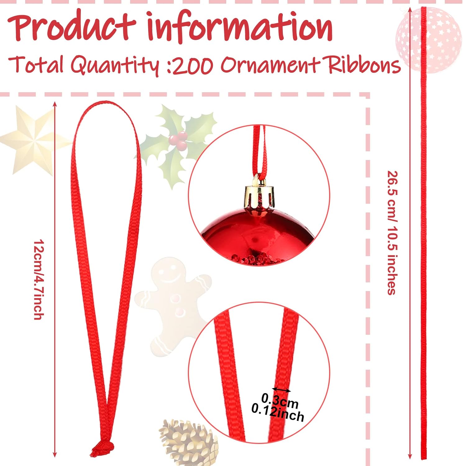 Shappy 106 Inch Christmas Ornament Hanger Ribbon Red