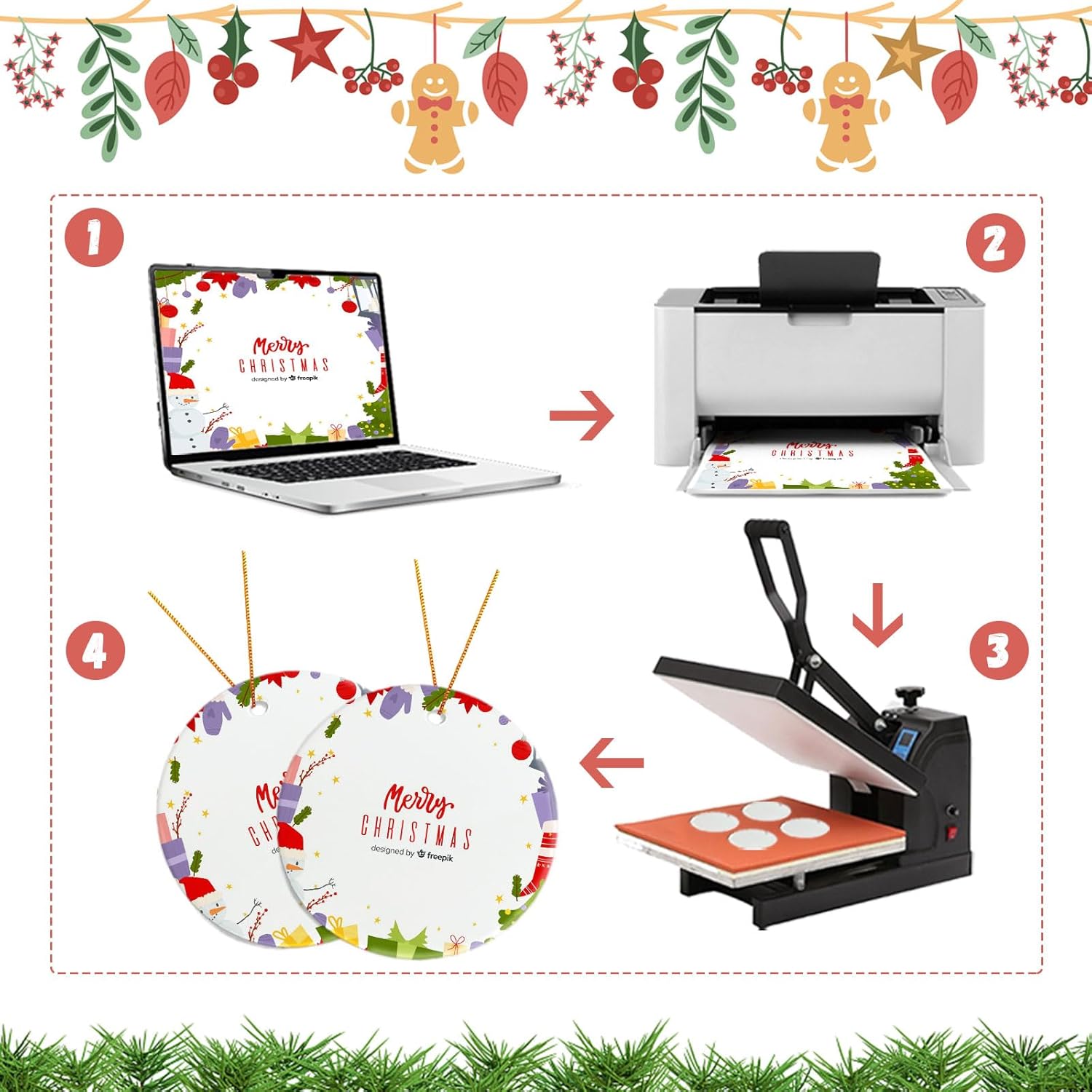 VPJ Sublimation Ornament Blanks - Double Side White Round Porcelain for Heat Press Printing