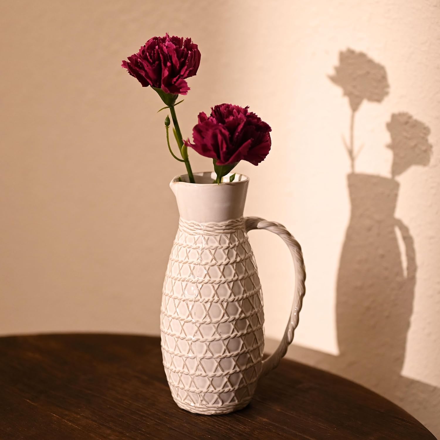 VICTOR TERESA Small White Ceramic Pitcher Vase for Home Decor