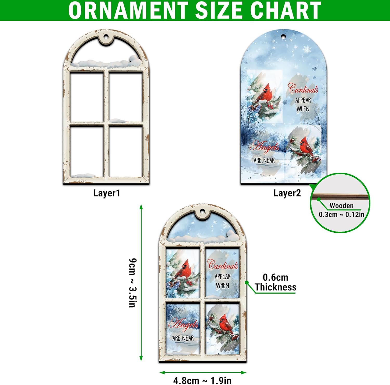 Red Cardinal Memorial Hanging Ornament 35 Inches 2 Layer