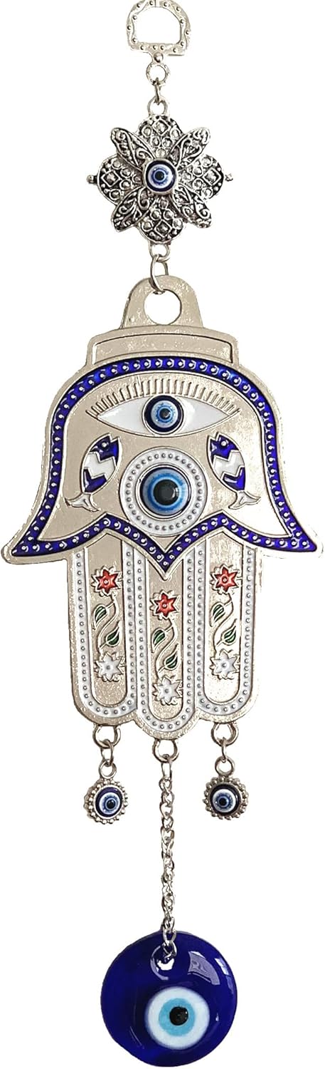 Turkish Blue Evil Eye Hamsa Hand Wall Hanging Decor - Retro Design