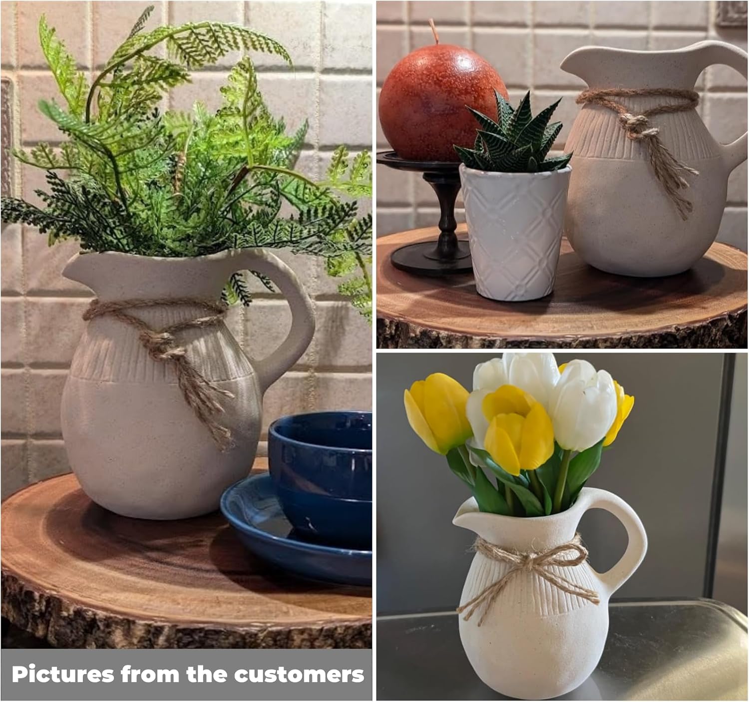 Ceramic Jug Vase Small Rustic Handle Decor Pot for Home