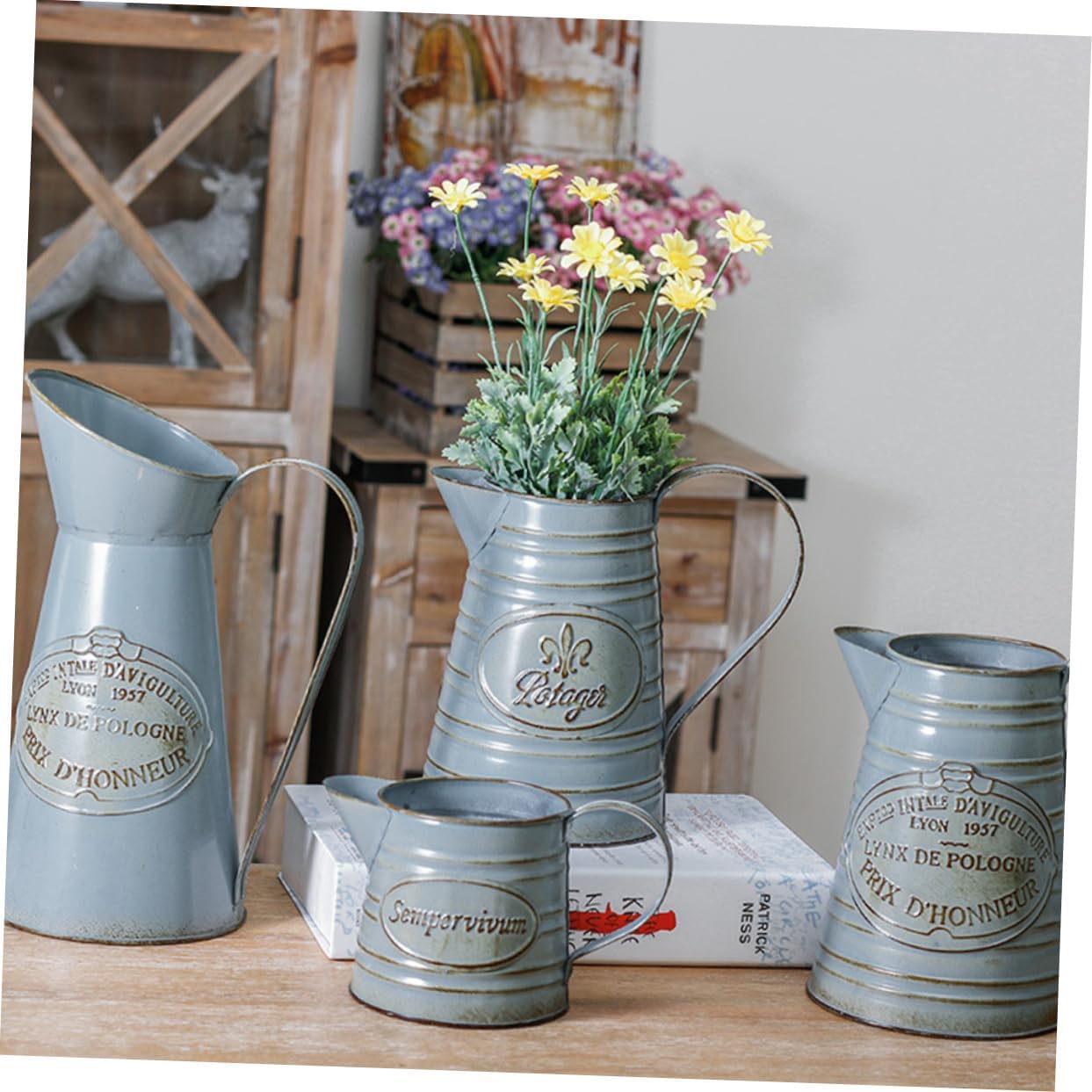 Antique Style Flower Pot Tinplate Vase for Home Decor