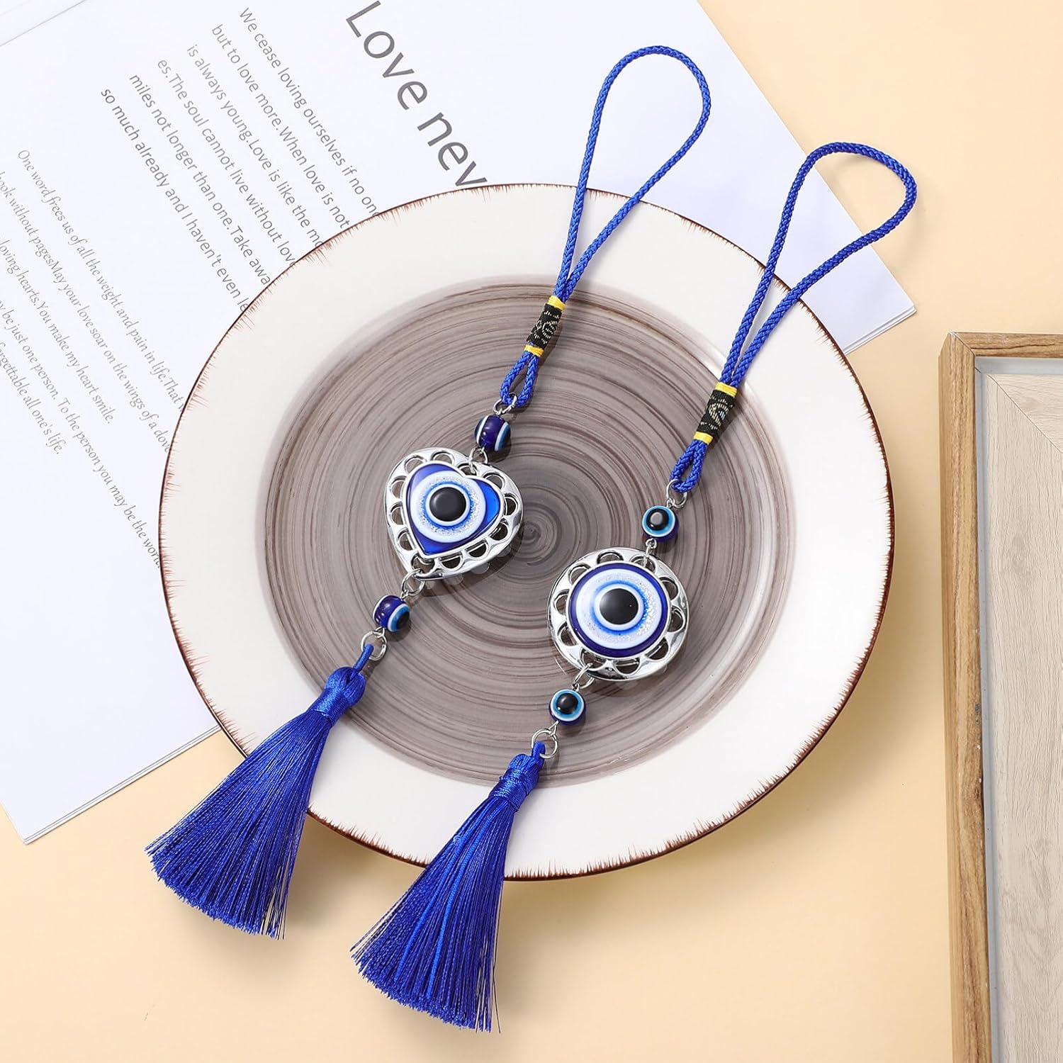 VICASKY 6pcs Evil Eye Car Hanging Ornaments with Tassels