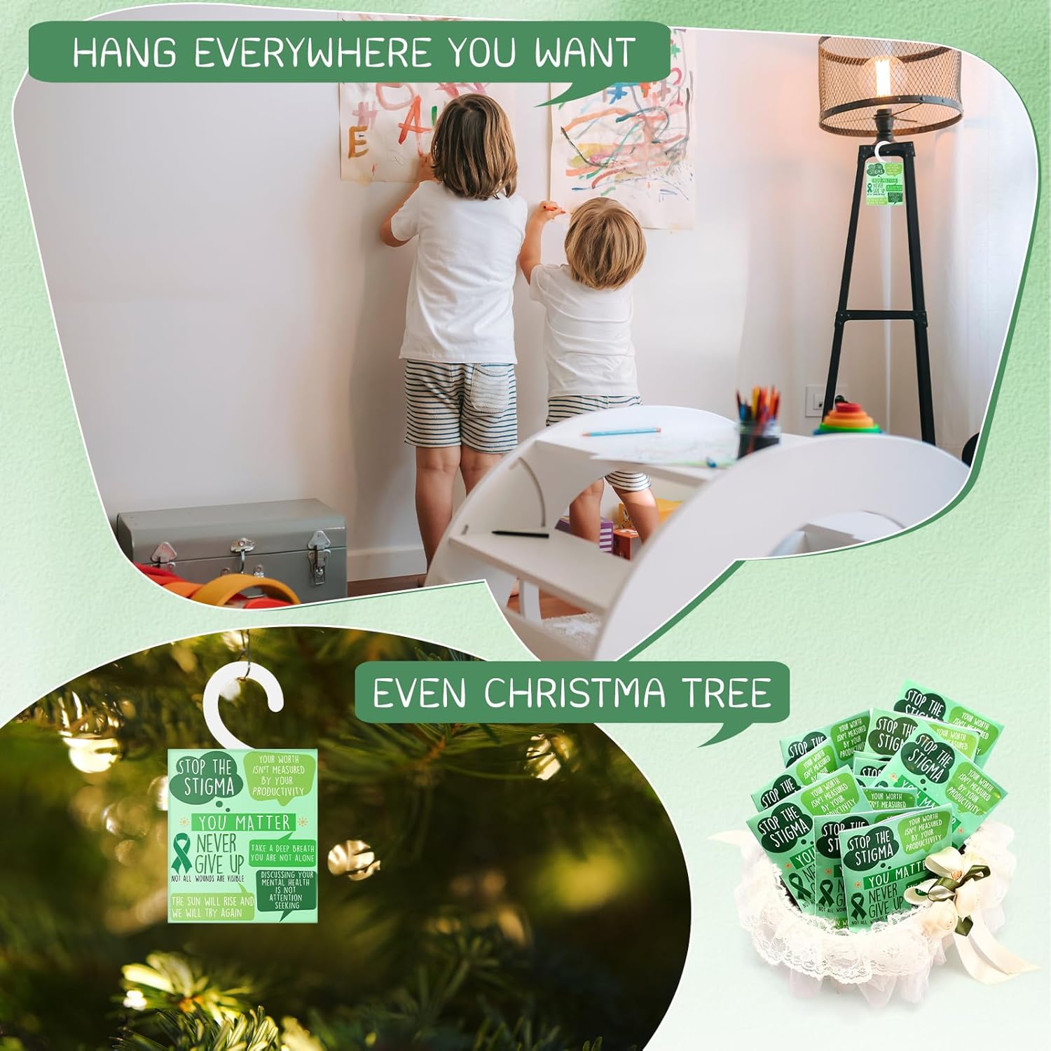 50 Pcs Mental Health Awareness Scent Sachets Green Ribbon Set