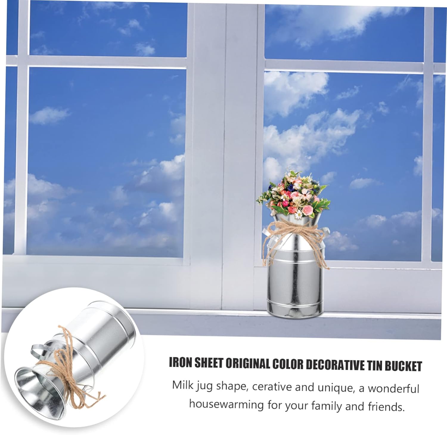 STOBAZA Rustic Metal Flower Vase Vintage Milk Jug Decor