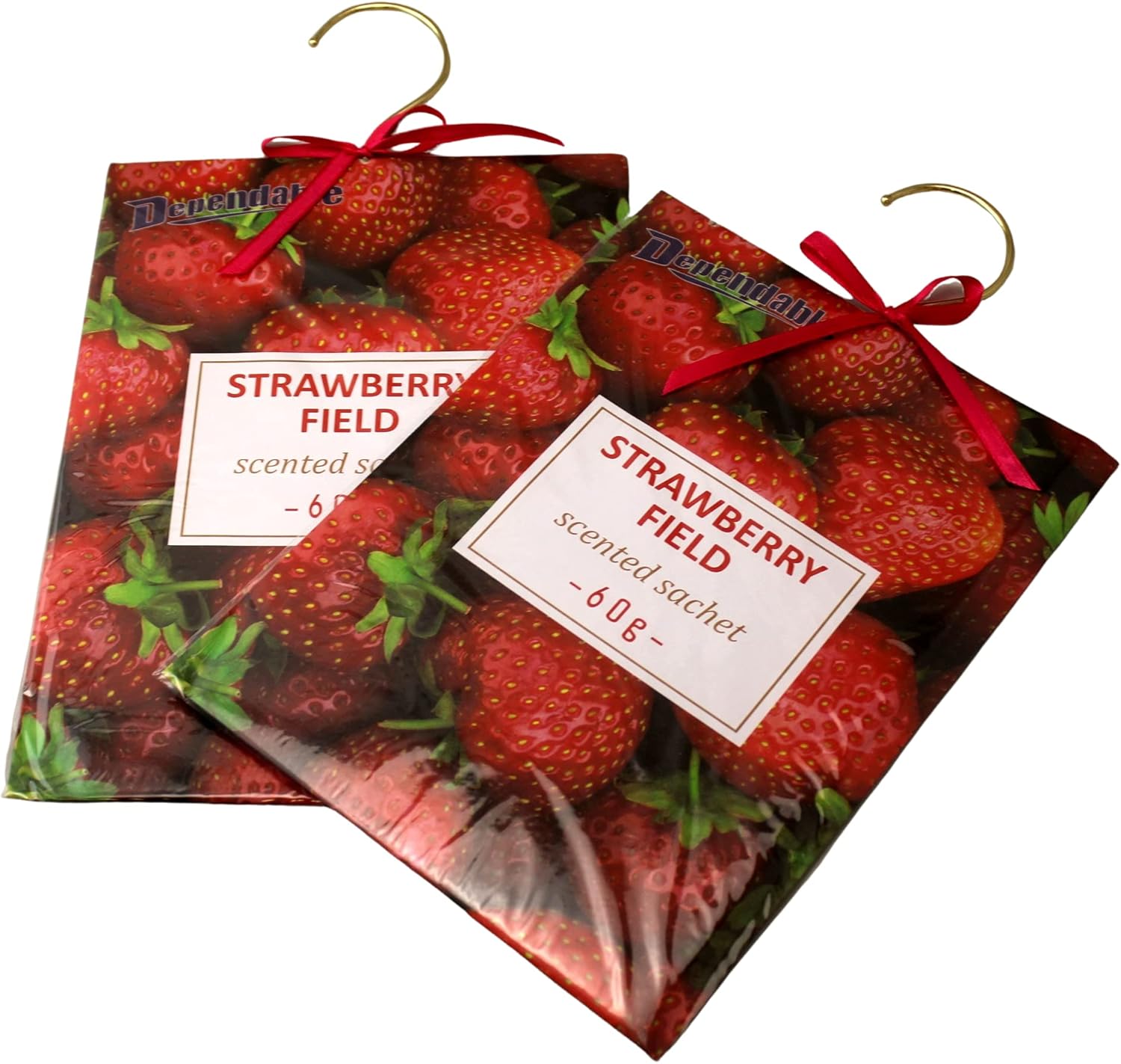 2 Pack Large Hanging Closet Sachet with Bow and Metal Hanger Strawberry