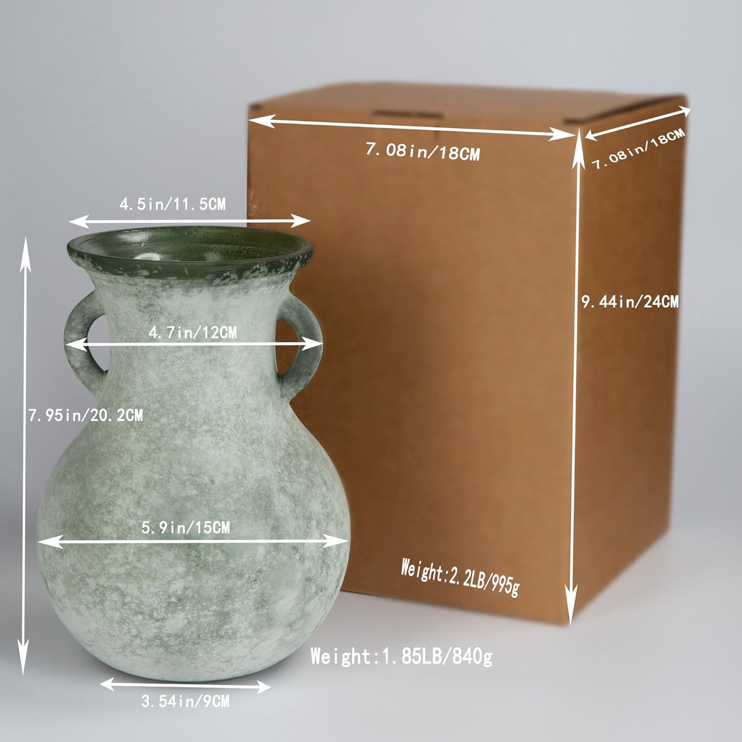 79in Green Glass Vintage Vase with Double Ears