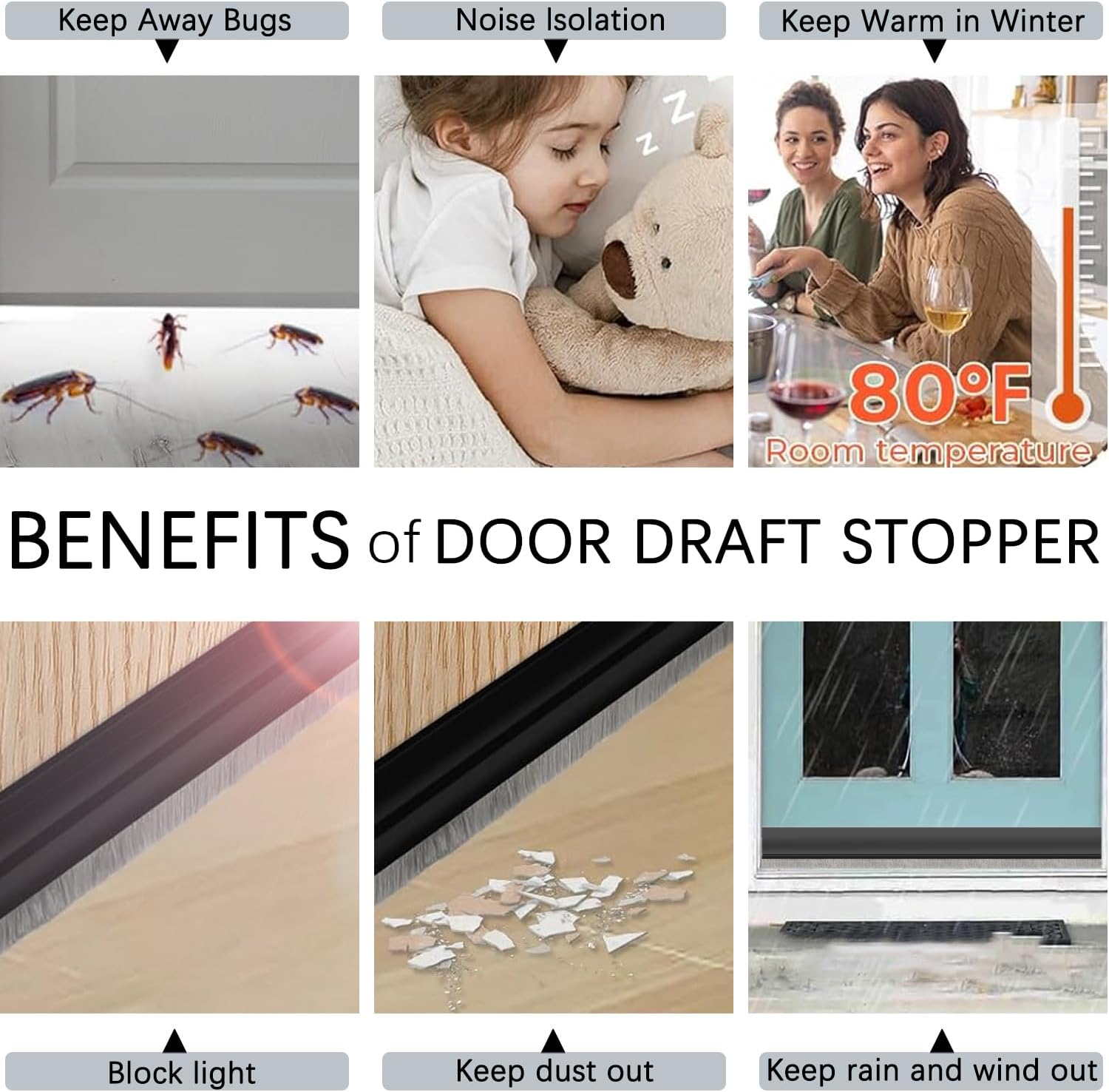 2 Pack Under Door Draft Stoppers with Brush Grey