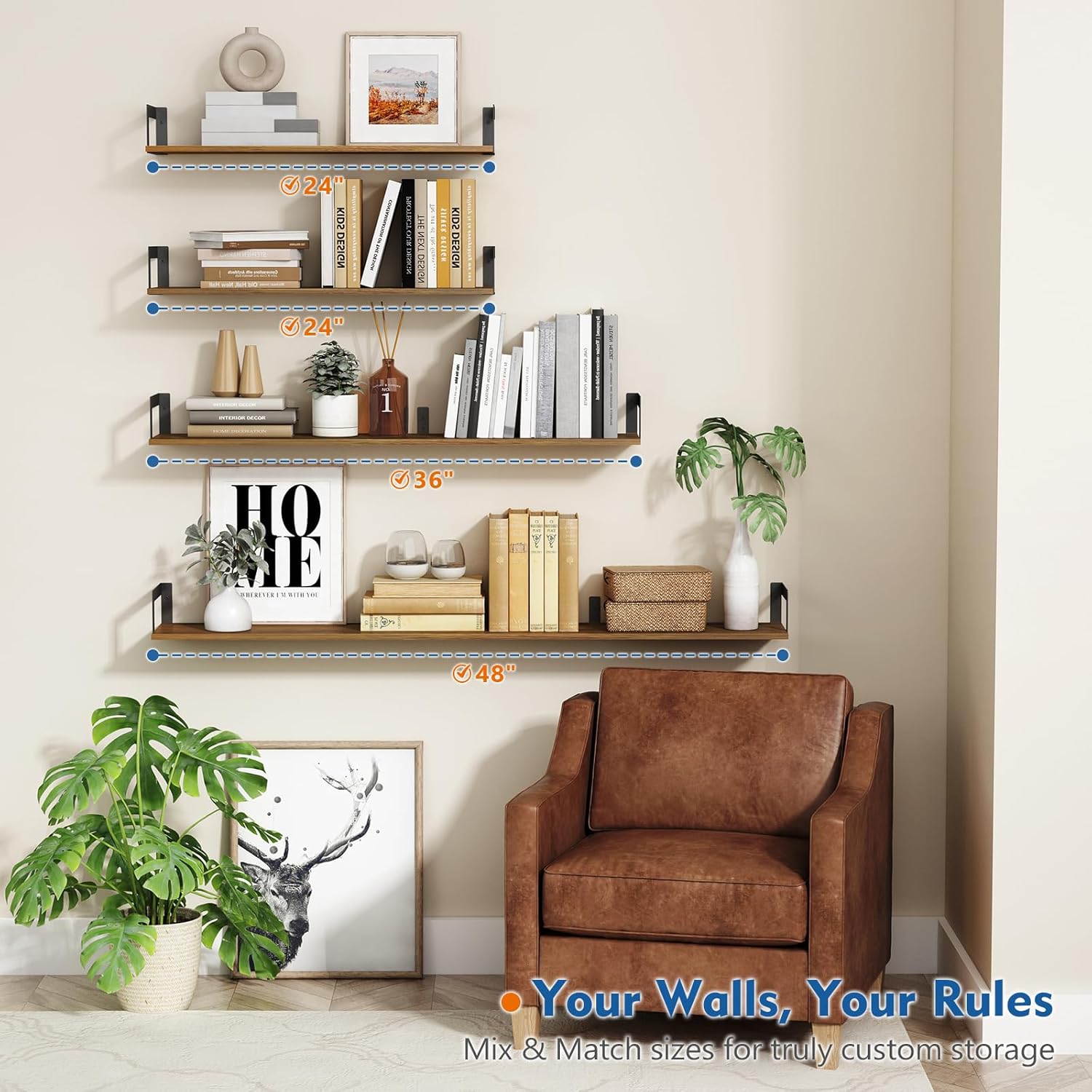 Harwaya Large Floating Shelves Set of 3 Dark Brown