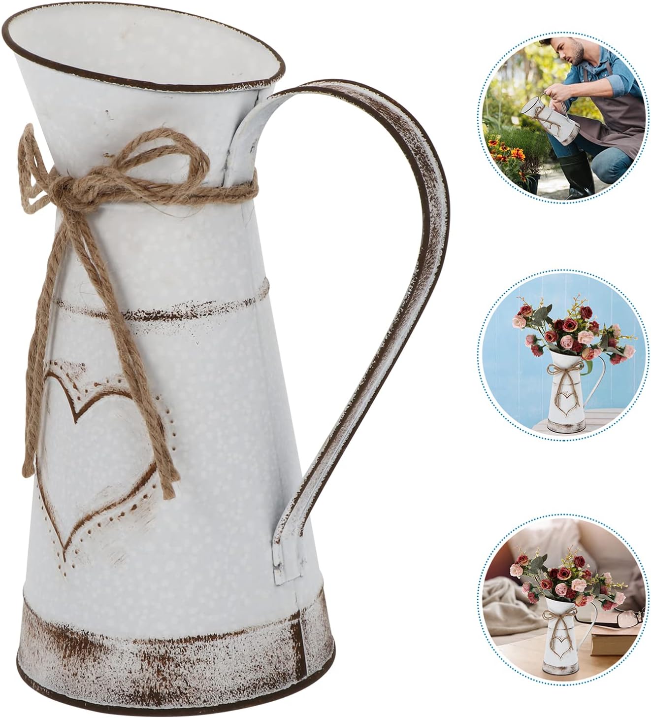 DOITOOL Vintage Tin Pitcher Flower Vase