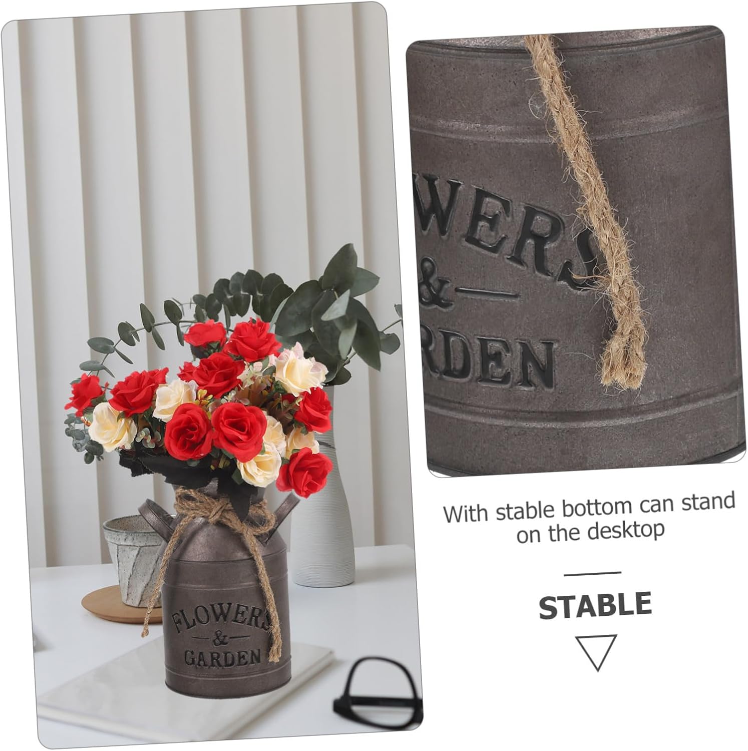 Vintage Galvanized Milk Can Decor Rustic Flower Pot