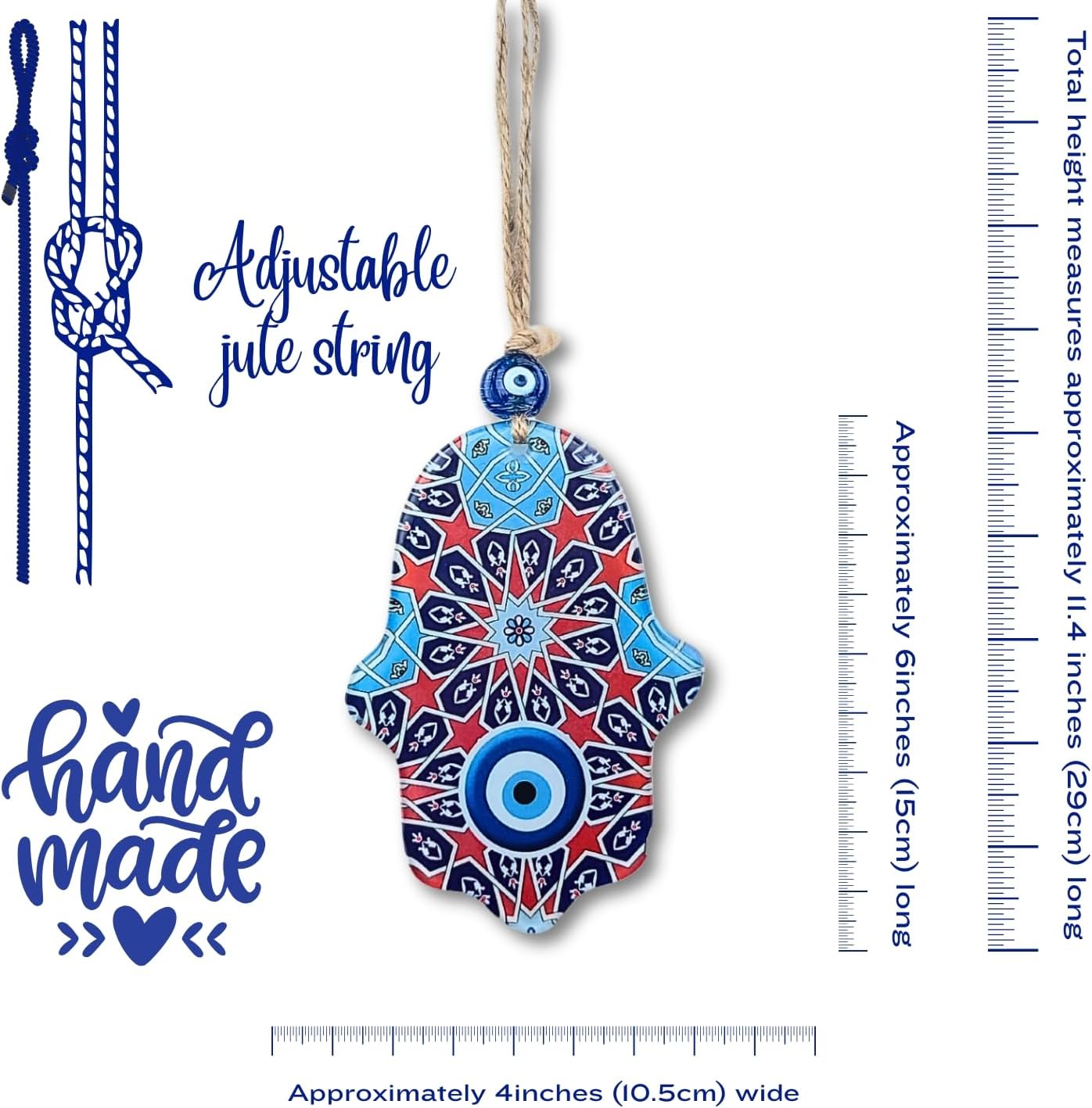 Geometric Hamsa Hand Evil Eye Wall Hanging Decor Protection Good Fortune