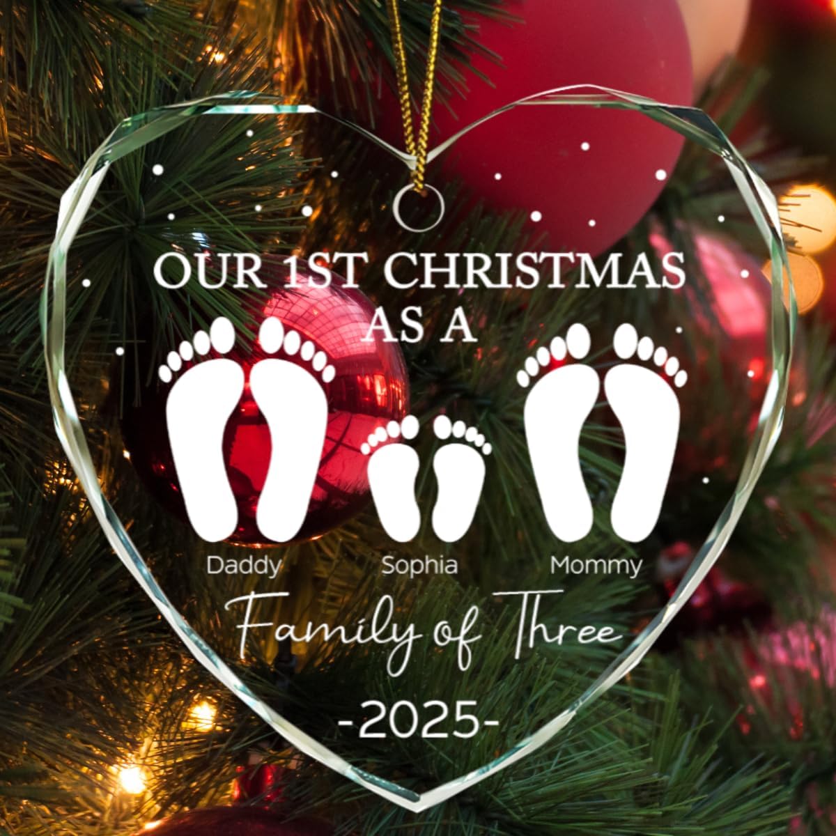 Our First Christmas Family of 4 Footprint Ornament