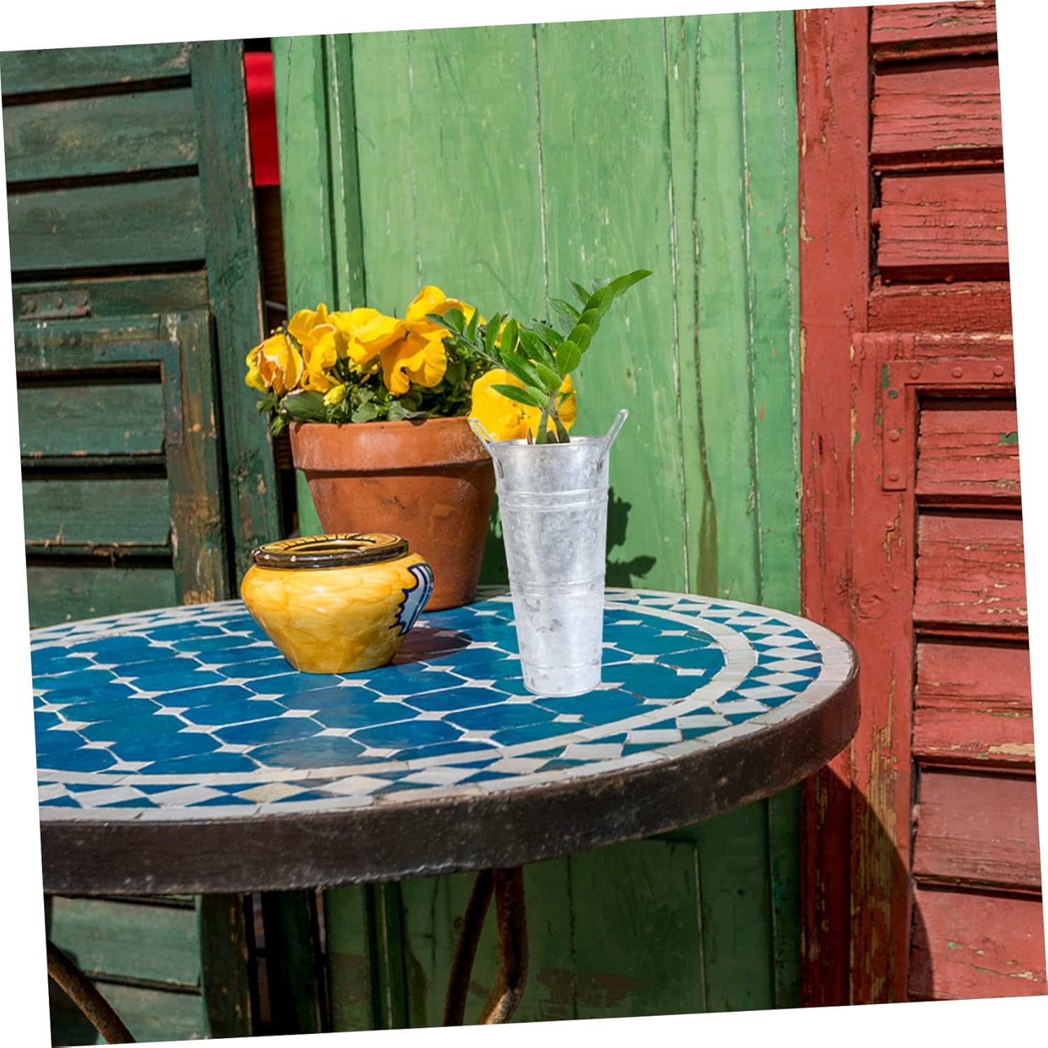 DECHOUS 2 Pcs Vintage Iron Flower Bucket Decor Vase