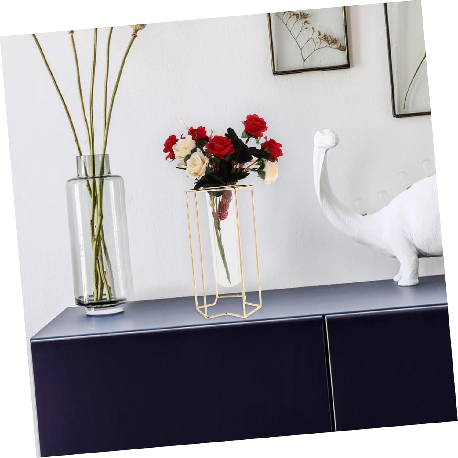 Nordic Style Iron Art Flower Vase with Glass Holder