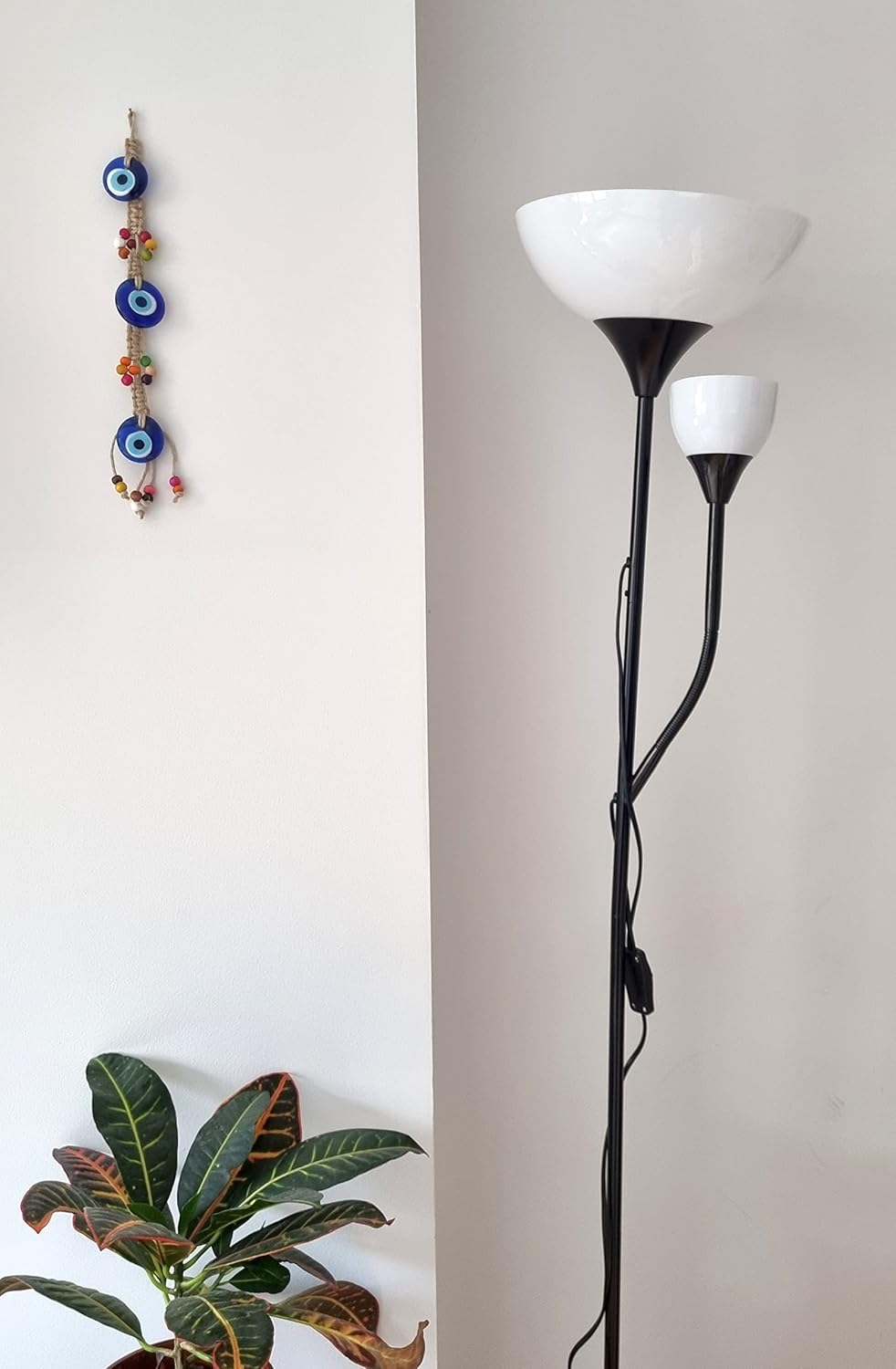 Mystic Jewels Three Turkish Eye Ornament Glass with Wood Beads for Hanging