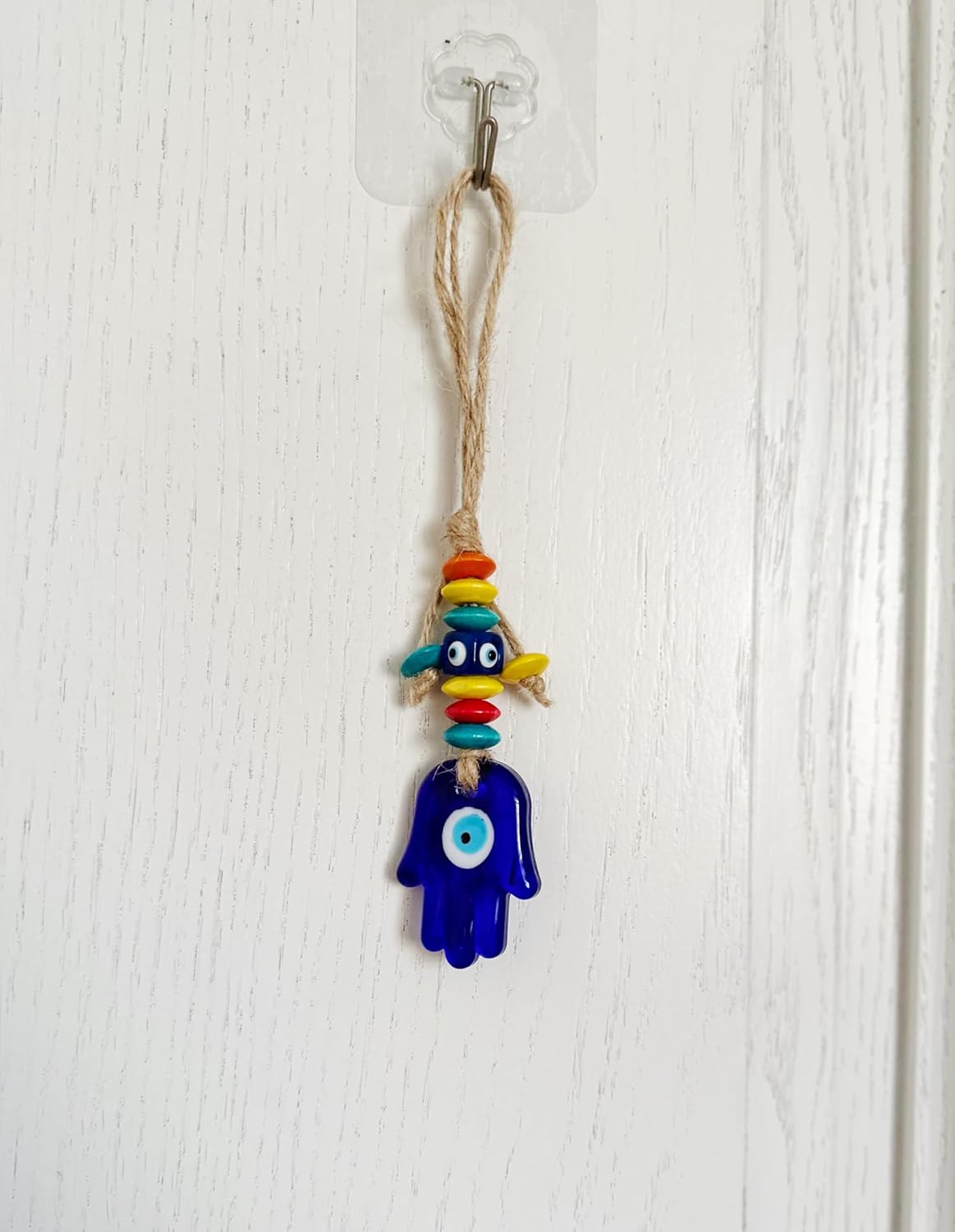 Turkish Blue Hamsa Glass Charm with Metal Frame